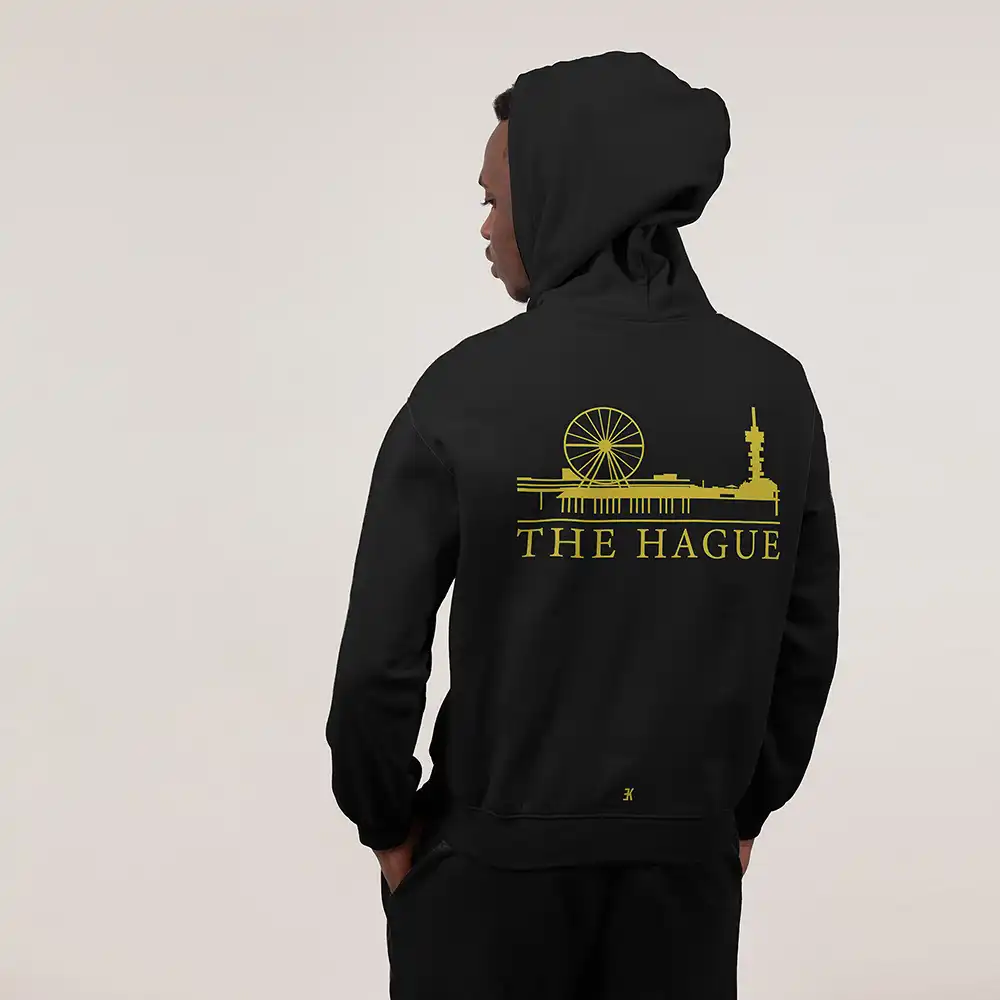 Skyline Den Haag Hoodie - Ak hoodie zwart geel denhaag skyline 3 - EK8202