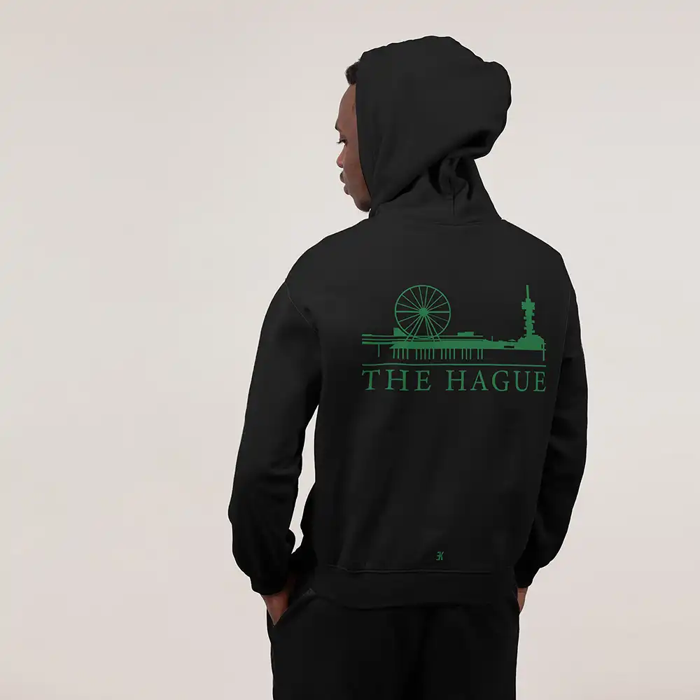Skyline Den Haag Hoodie - Ak hoodie zwart groen denhaag skyline 1 - EK8202