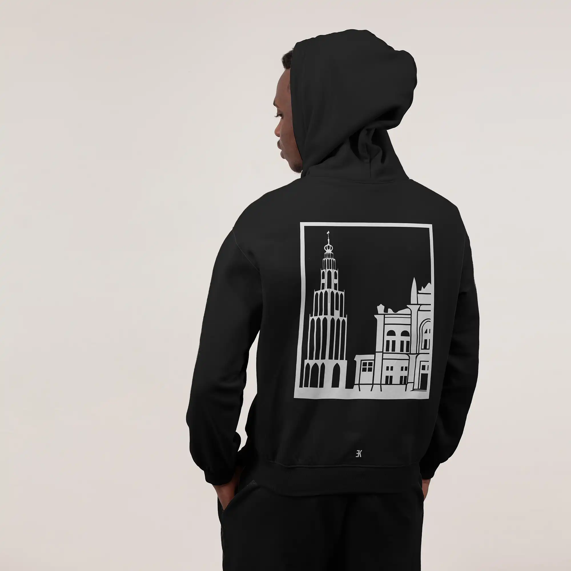 Groningen Stad Hoodie - Ak hoodie zwart wit skyline groningen vlak 6 - Groningen Stad Hoodie O18024