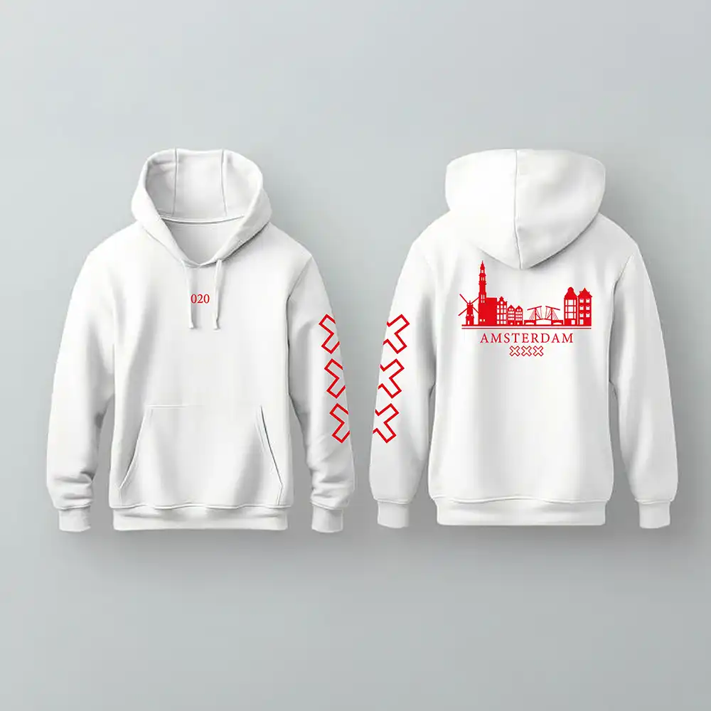 Skyline Amsterdam Hoodie - Ams hoodie wit skyline rood 2 - EK8190