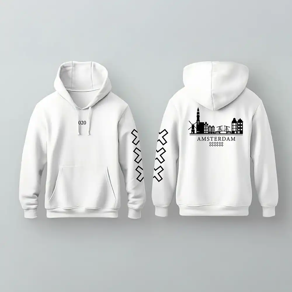 Skyline Amsterdam Hoodie - Ams hoodie wit skyline zwart 2 - EK8190