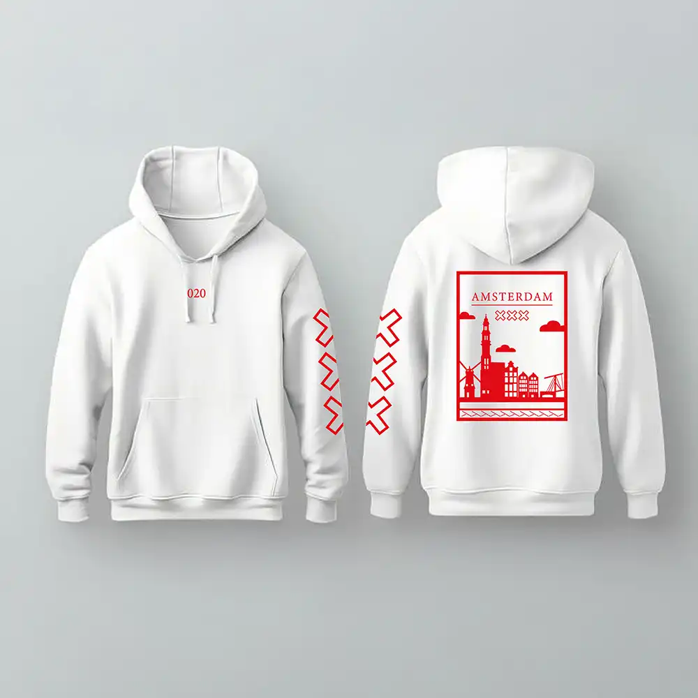 Amsterdam Hoodie - Ams hoodie wit vlak rood - EK8188