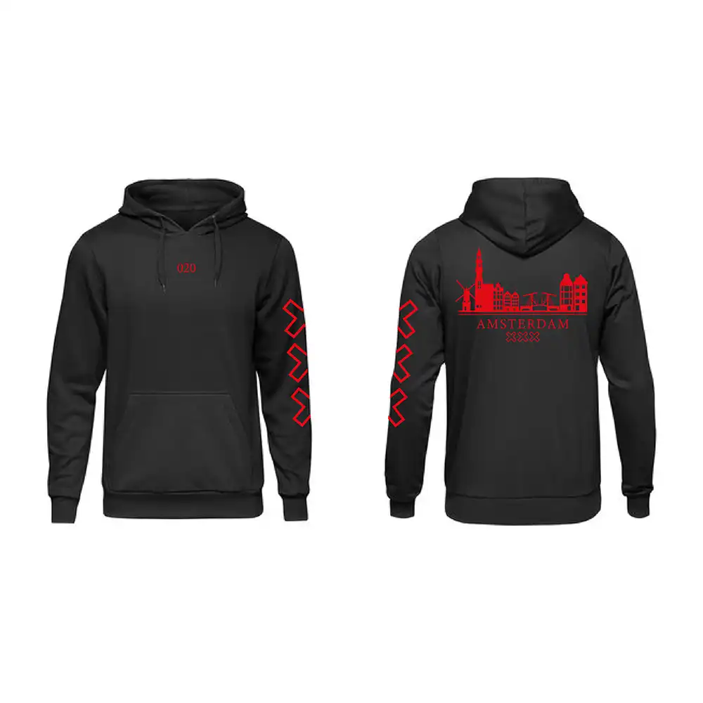 Skyline Amsterdam Hoodie - Ams hoodie zwart skyline rood - EK8185