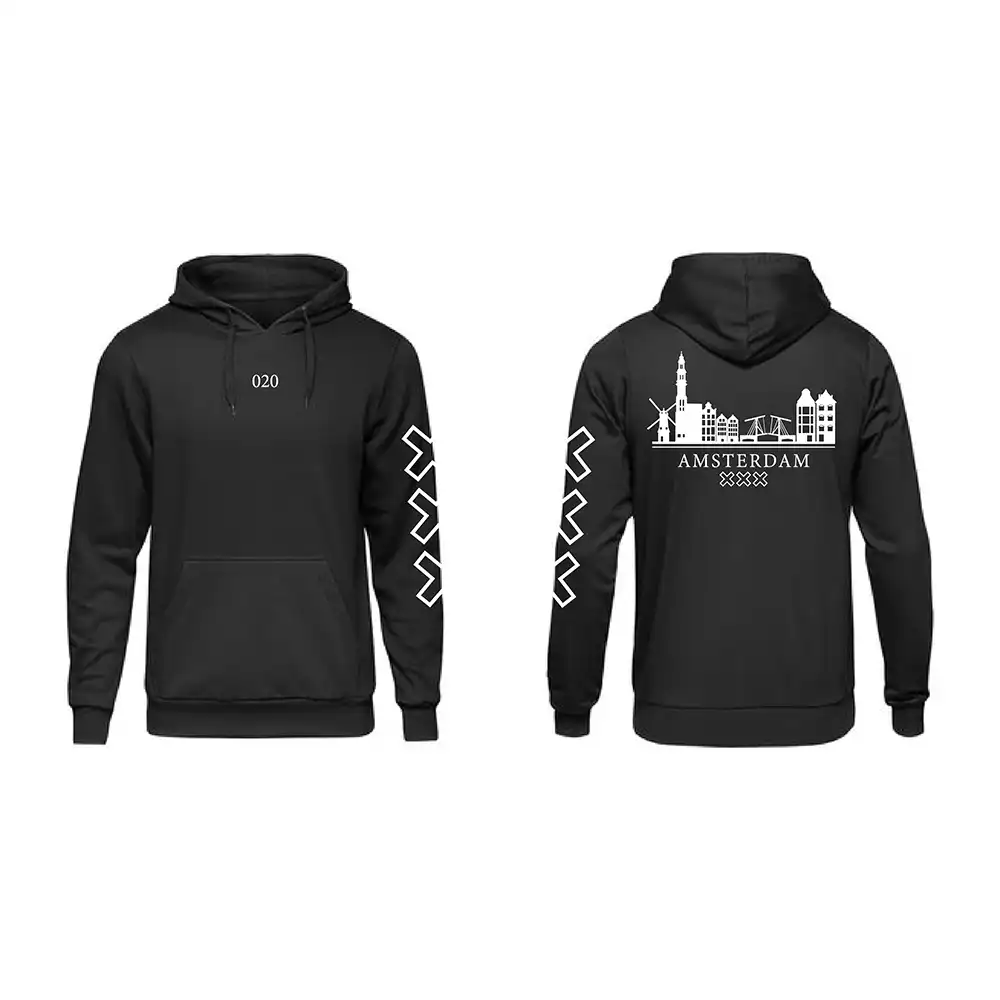 Skyline Amsterdam Hoodie - Ams hoodie zwart skyline wit - EK8185