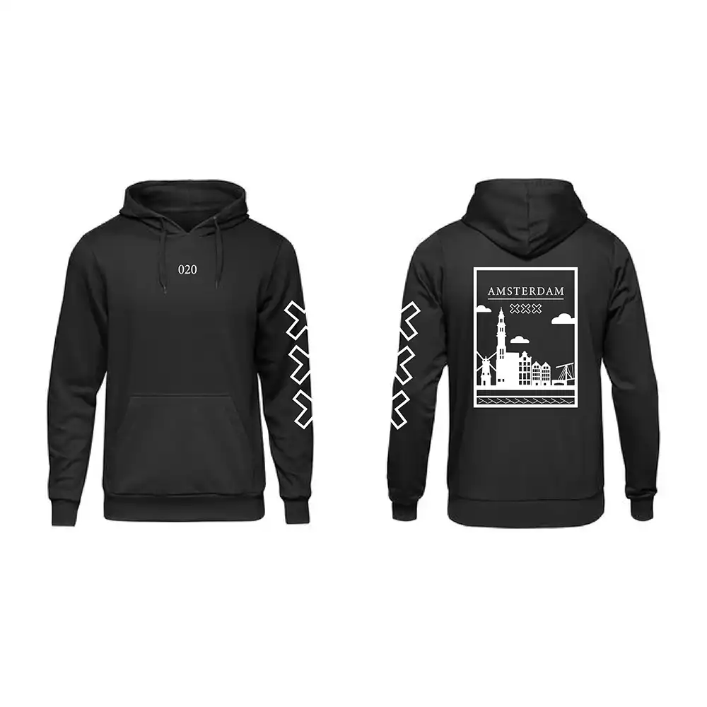 Amsterdam Hoodie - Ams hoodie zwart vlak wit - EK8188