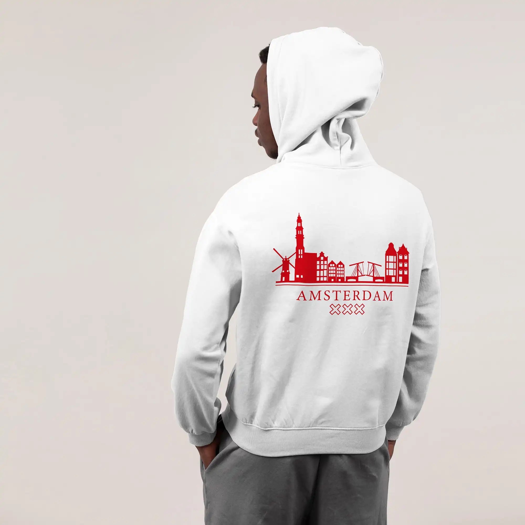 Skyline Amsterdam Hoodie - Ams model hoodie wit skyline rood 4 - EK8190