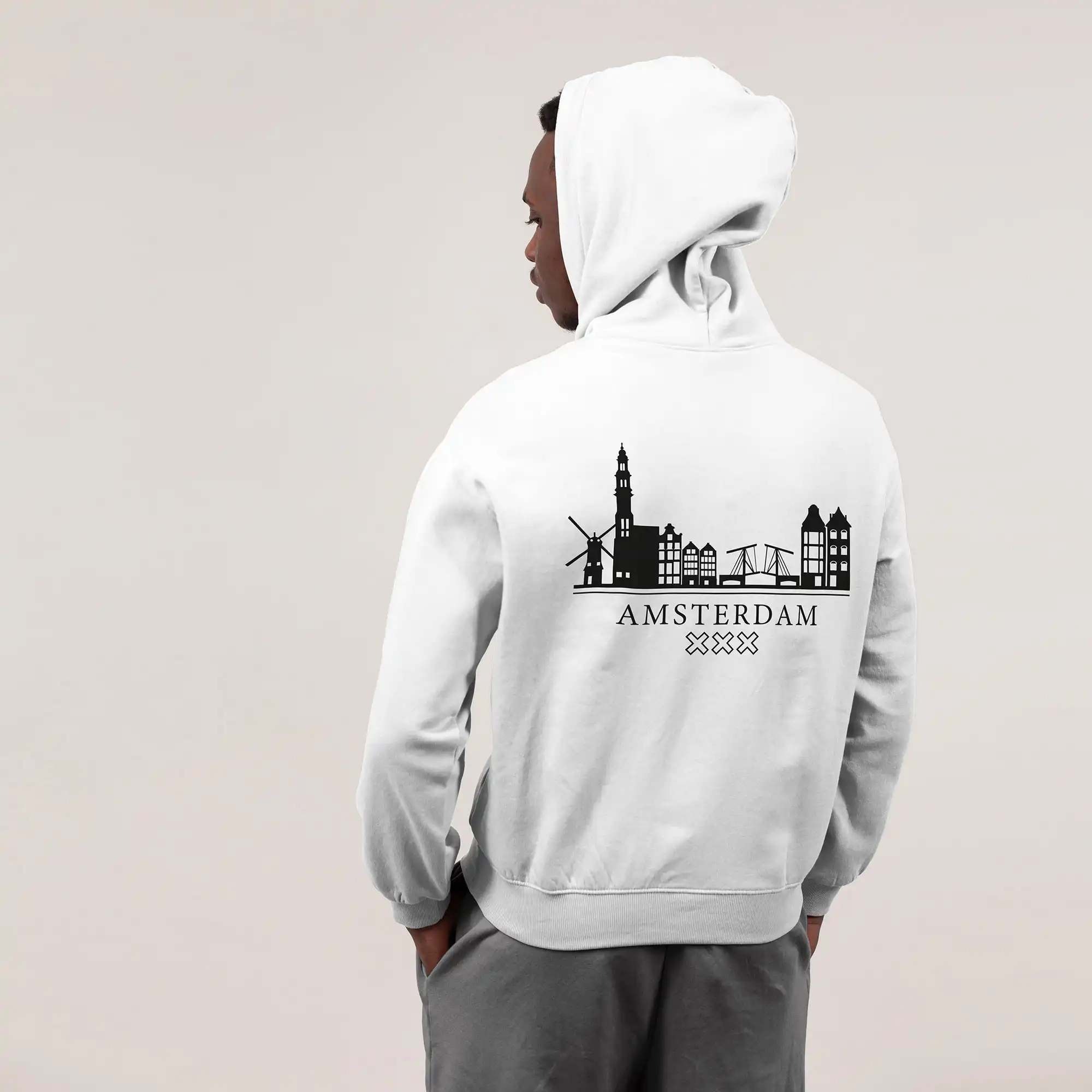 Skyline Amsterdam Hoodie - Ams model hoodie wit skyline zwart 2 - EK8190