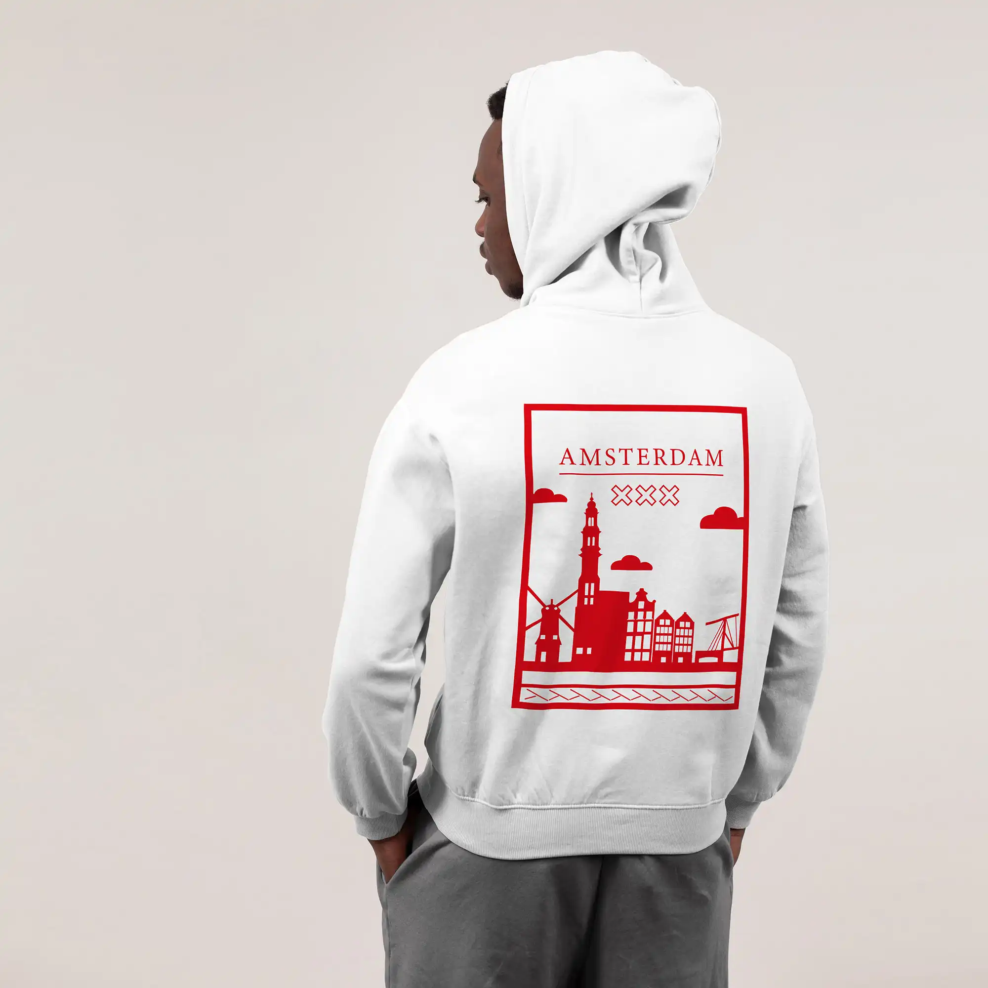Amsterdam Hoodie - Ams model hoodie wit vlak rood - EK8188