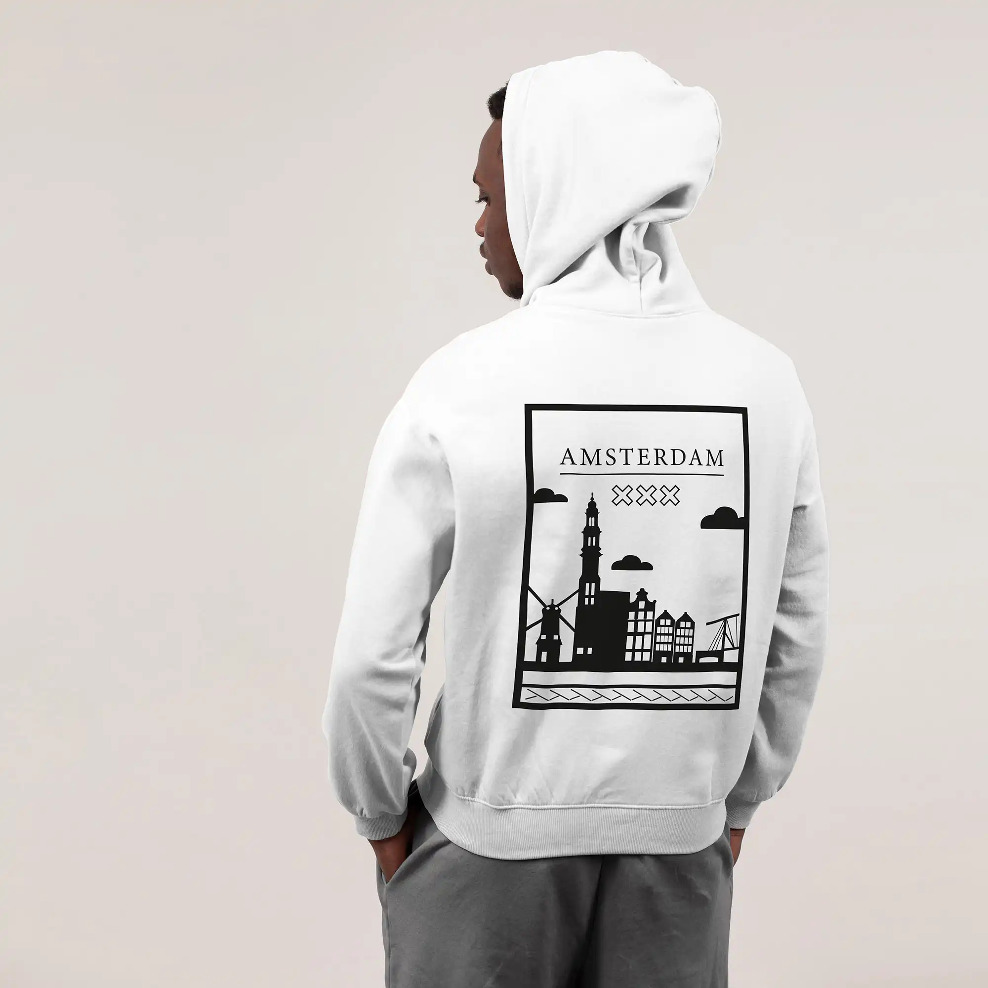 Amsterdam Hoodie - Ams model hoodie wit vlak zwart 2 - EK8183
