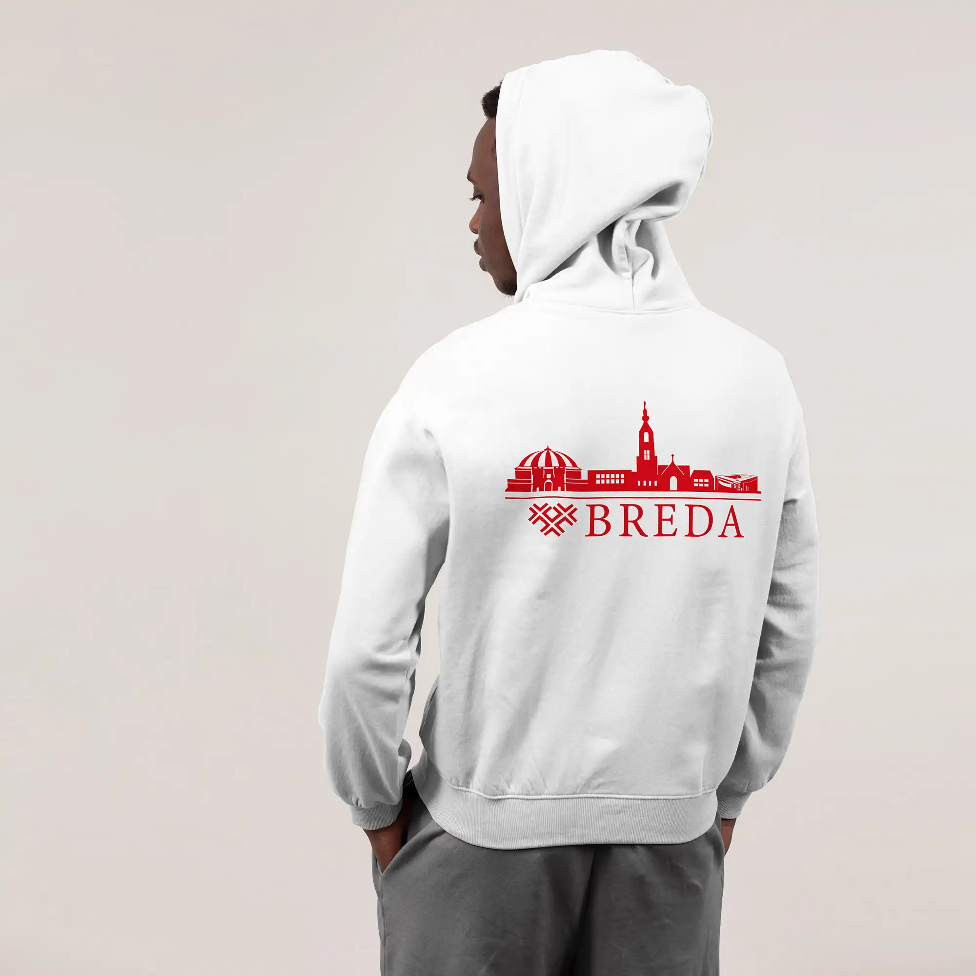 Skyline Breda Hoodie - Breda model hoodie wit skyline rood - EK8199