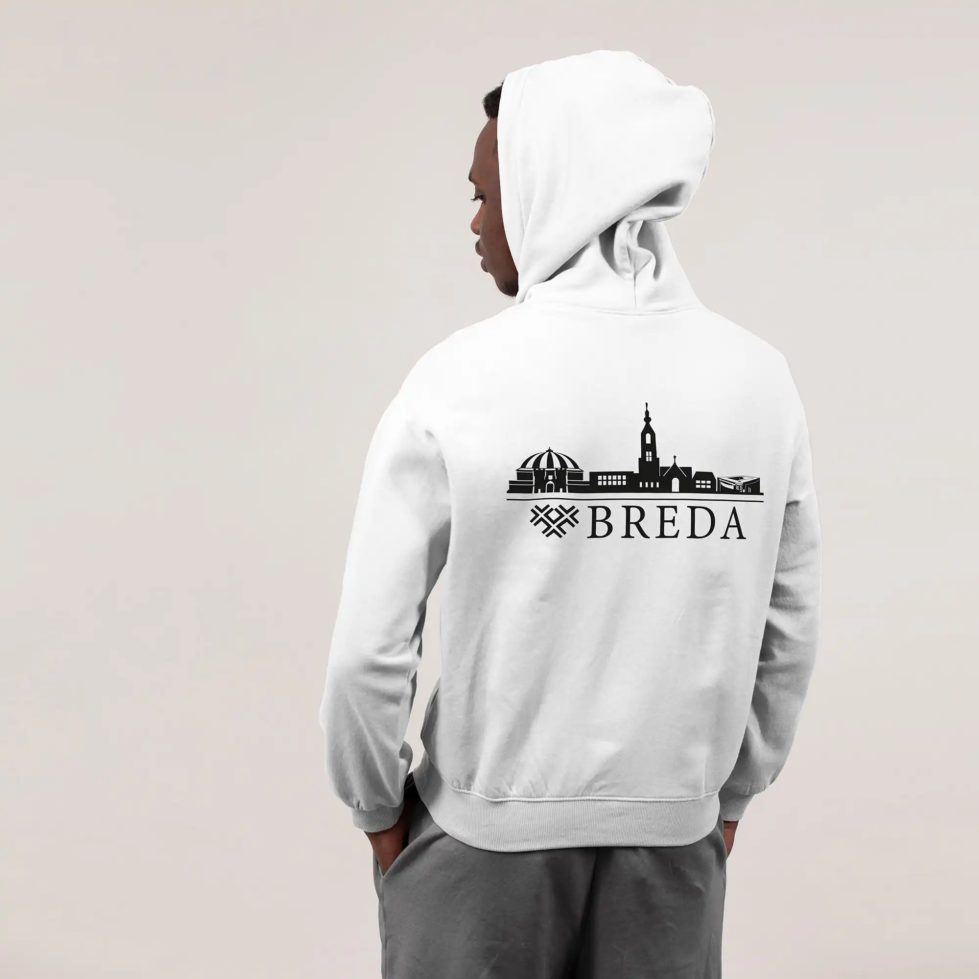 Skyline Breda Hoodie - Breda model hoodie wit skyline zwart - EK8199