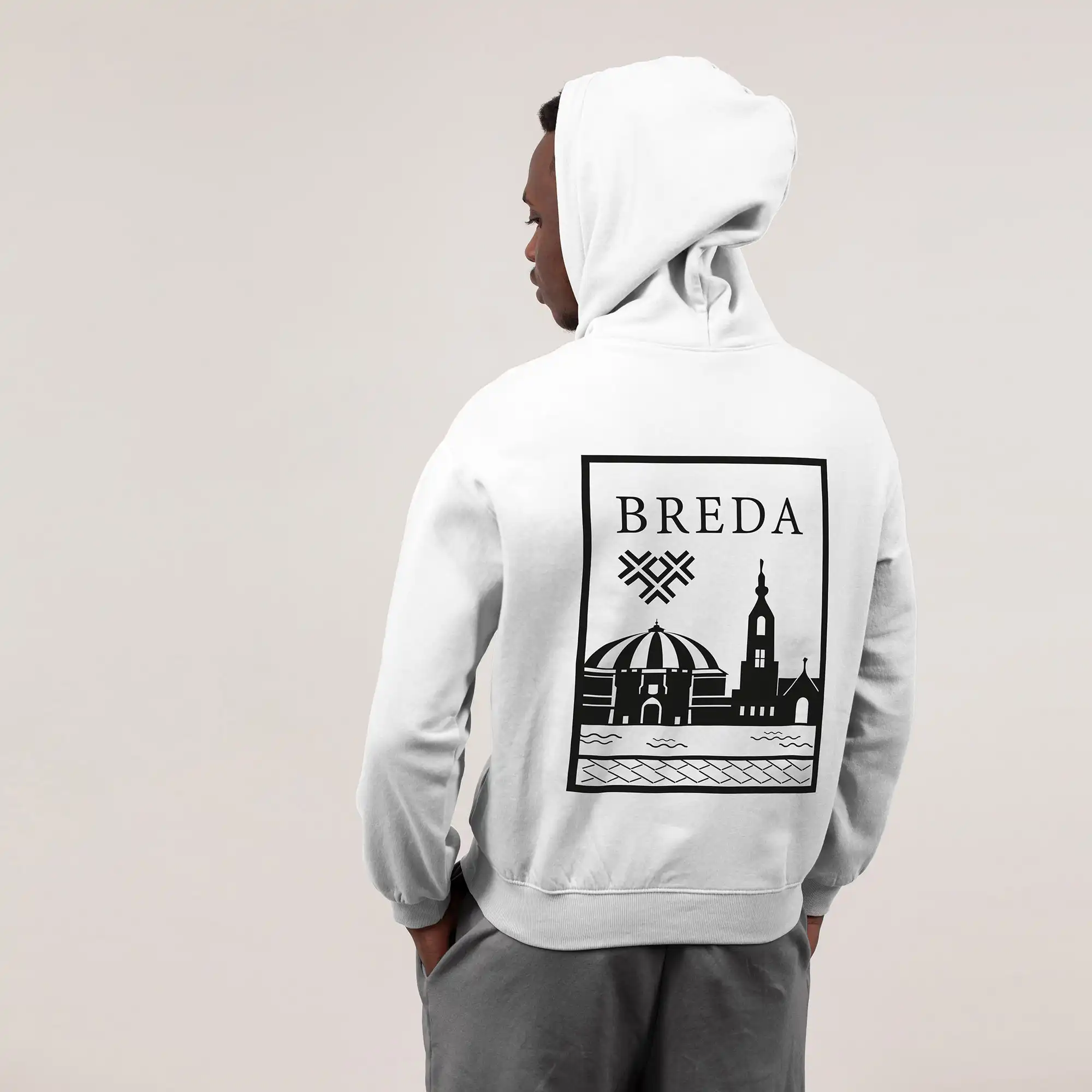 Breda Hoodie - Breda model hoodie wit vlak zwart 2 - EK8194