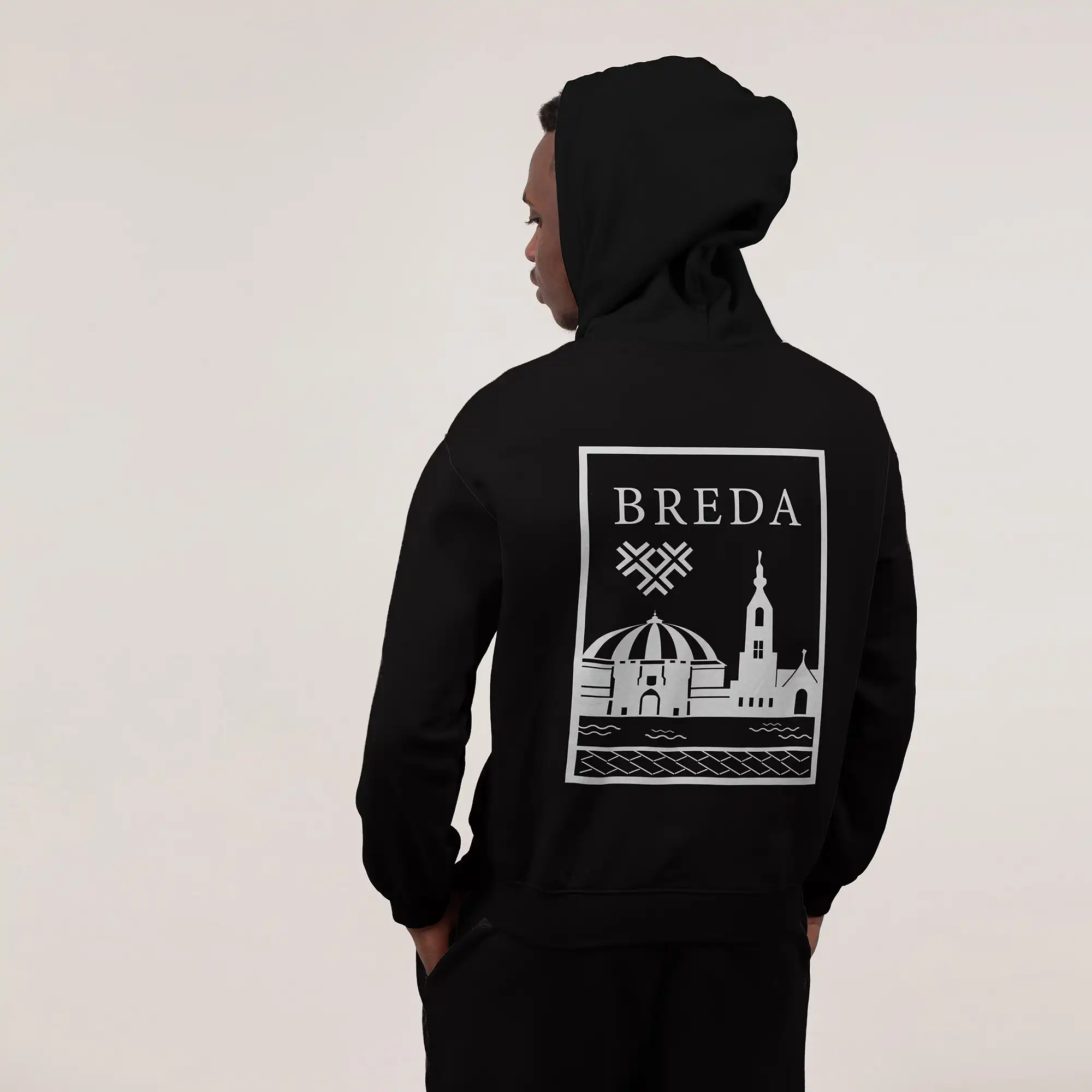 Breda Hoodie - Breda model hoodie zwart vlak wit 1 - EK8198