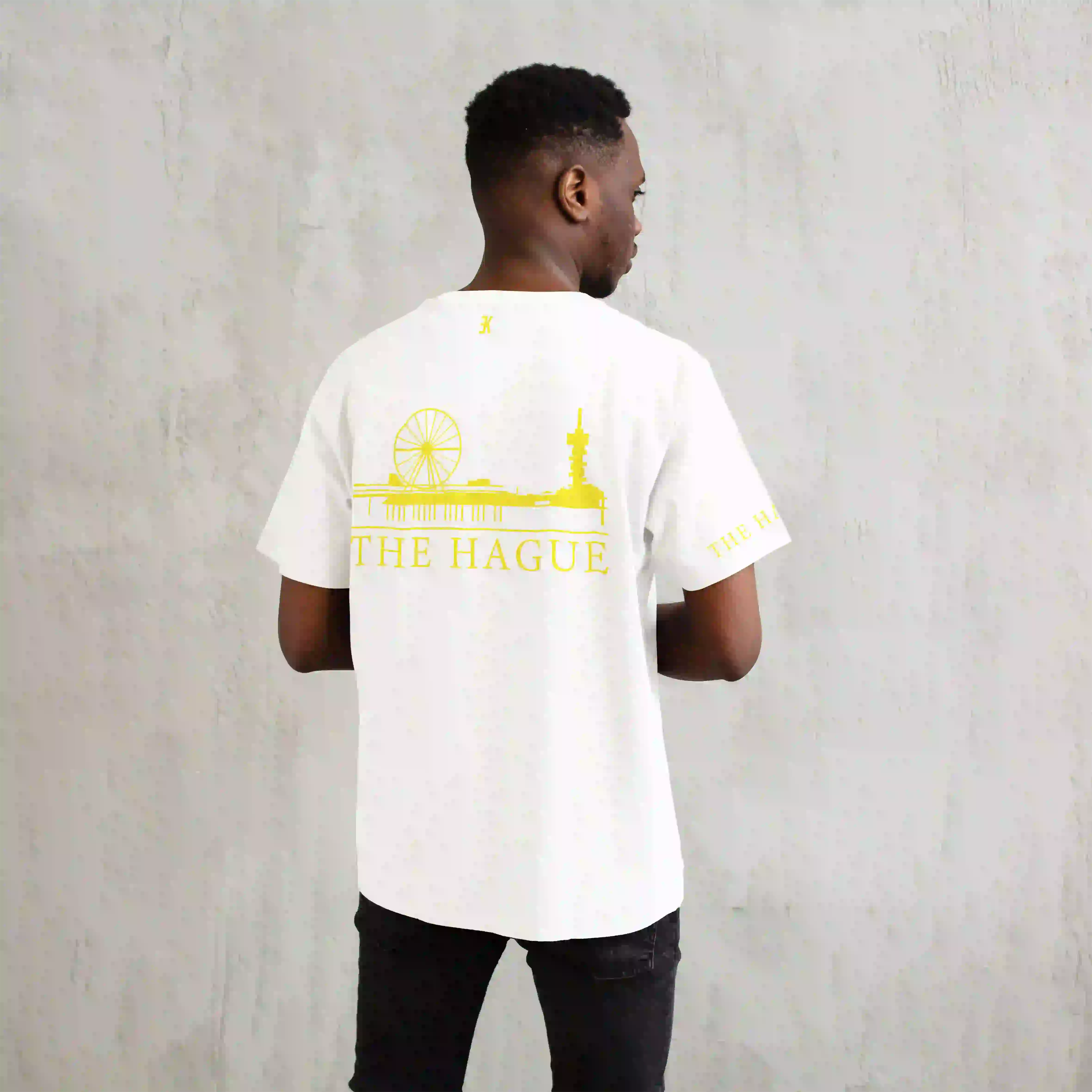 Den Haag Shirt - Skyline - Denhaag t shirt wit skyline geel 3 - EK8211