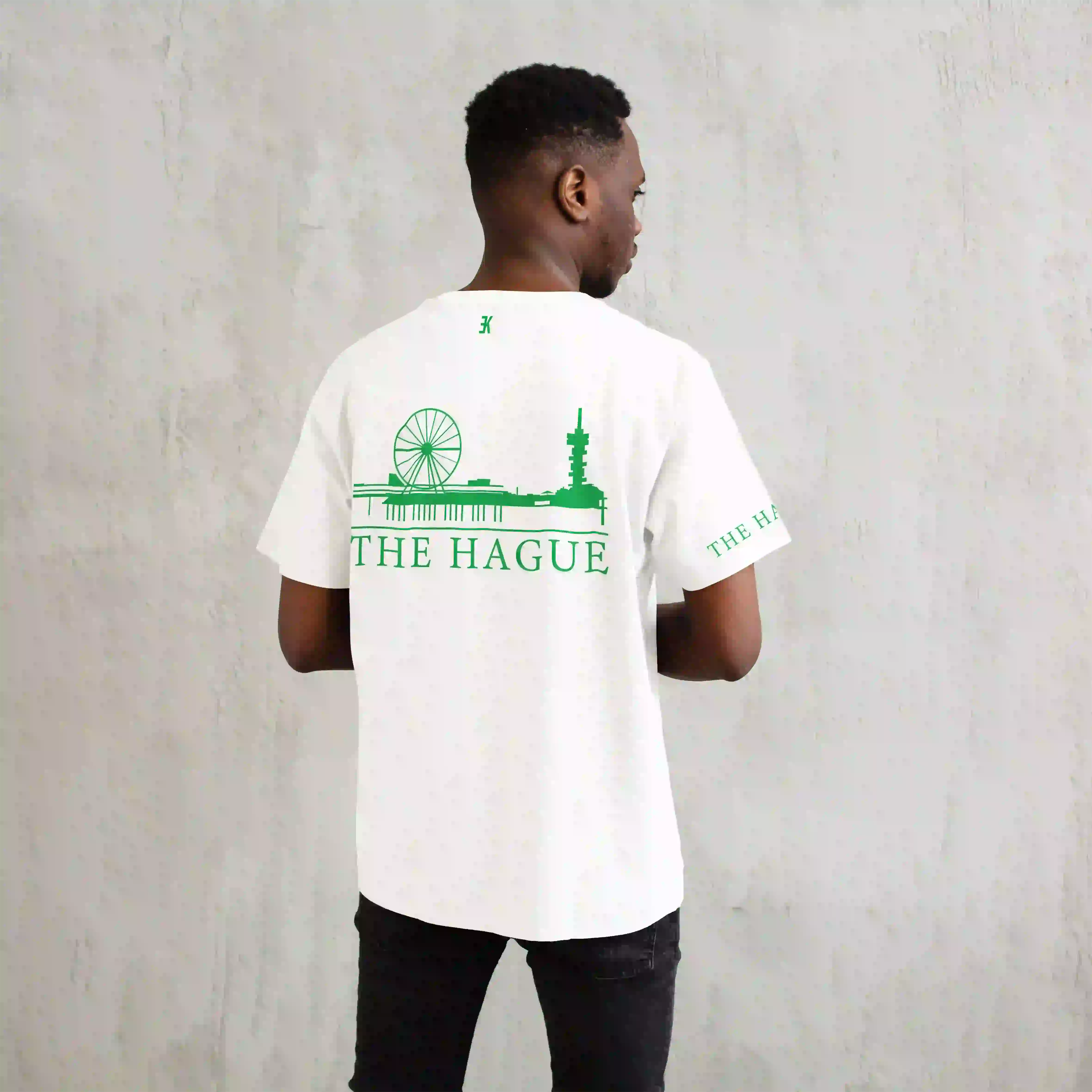 Skyline Den Haag Shirt - Denhaag t shirt wit skyline groen 1 - EK8205