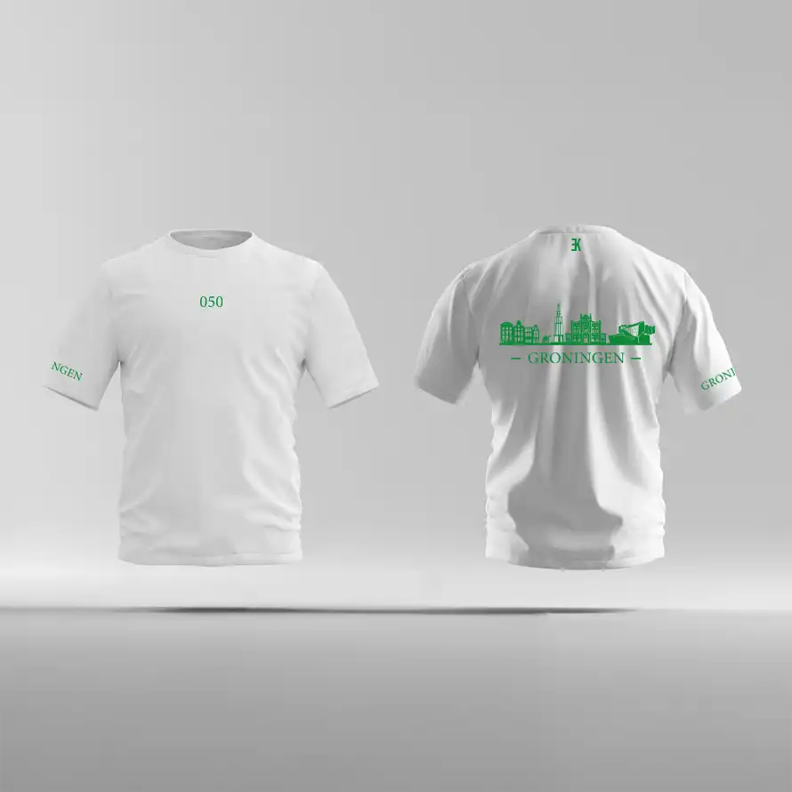 Groningen Skyline T-shirt - Ek shirt wit groningen opdruk groen skyline 2 - Skyline Groningen Shirt O13228