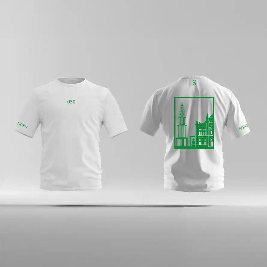 Groningen Stad T-shirt - Ek shirt wit groningen opdruk groen vlak - Groningen Stad T-shirt O18096