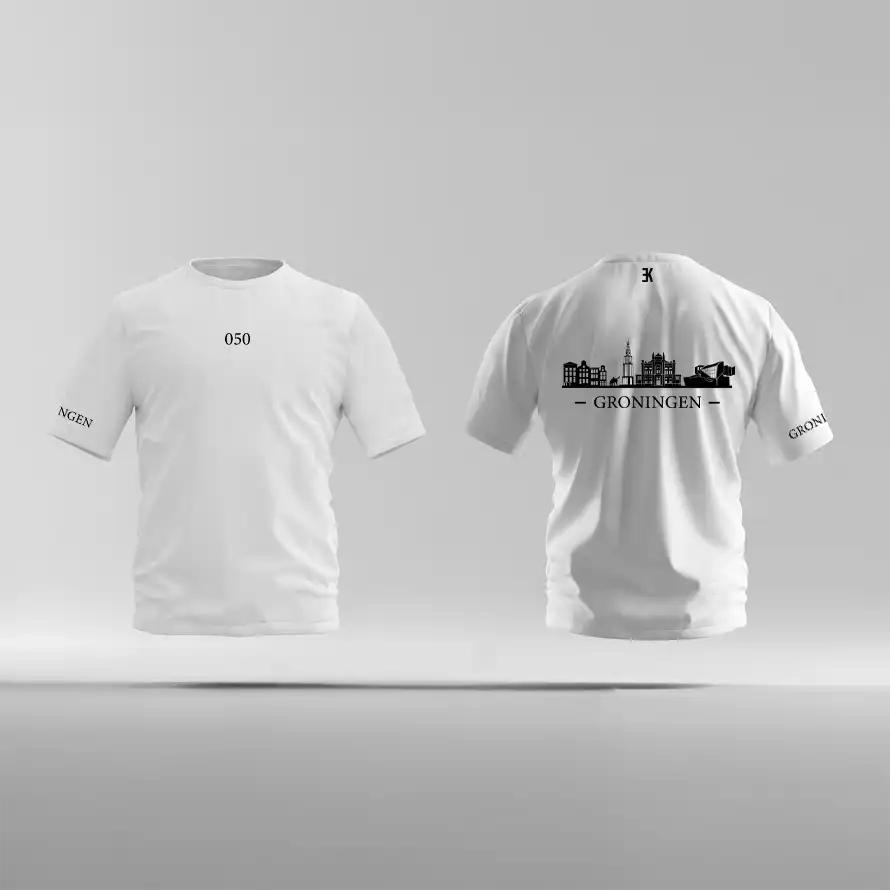 Groningen Skyline T-shirt - Ek shirt wit groningen opdruk zwart skyline 1 - Skyline Groningen Shirt O13228