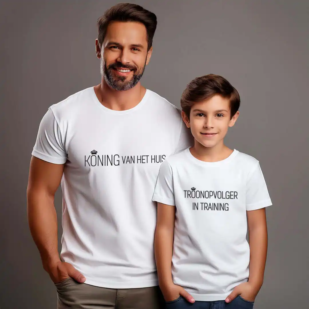 Matching Shirts Vaderdag - De Koning - Evenementenkledingnl model koning vaderdag shirt kindershirt wit zoon - 01