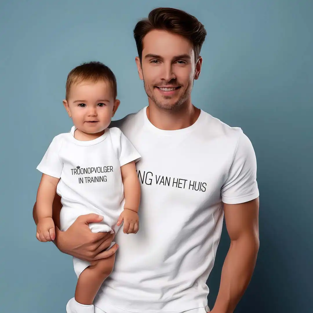 Matching Shirts Vaderdag Kids - De Koning - Evenementenkledingnl model koning vaderdag shirt romper wit - Matching Shirts Vaderdag Kids - De Koning (13