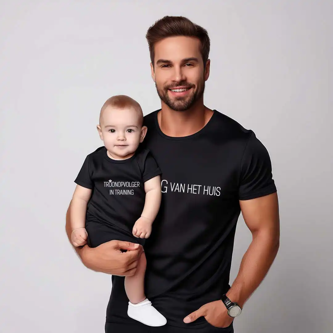 Matching Shirts Vaderdag Kids - De Koning - Evenementenkledingnl model koning vaderdag shirt romper zwart - Matching Shirts Vaderdag Kids - De Koning (13