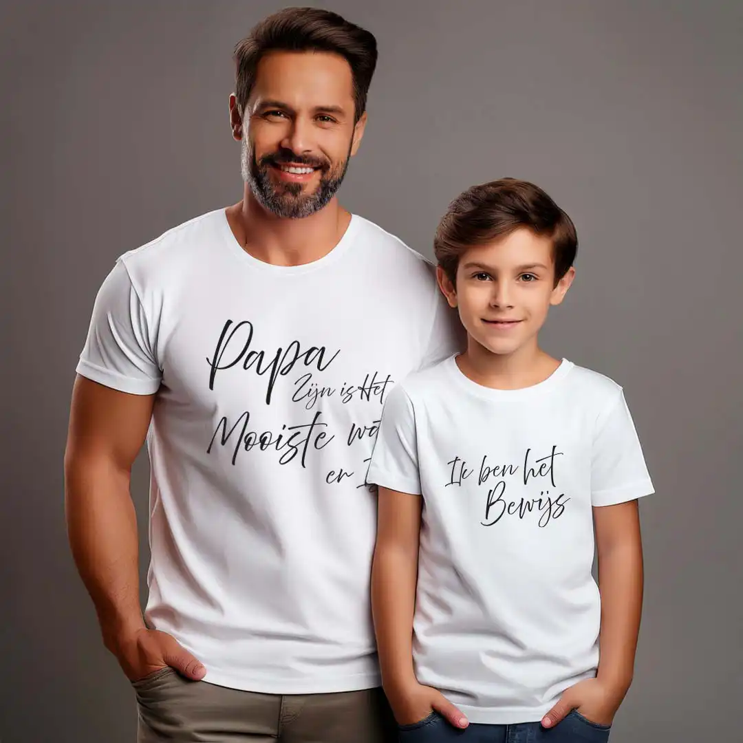 Matching Shirts Vaderdag - Papa - Evenementenkledingnl model papa vaderdag shirt romper wit zoon - Matching Shirts Vaderdag - Papa(12