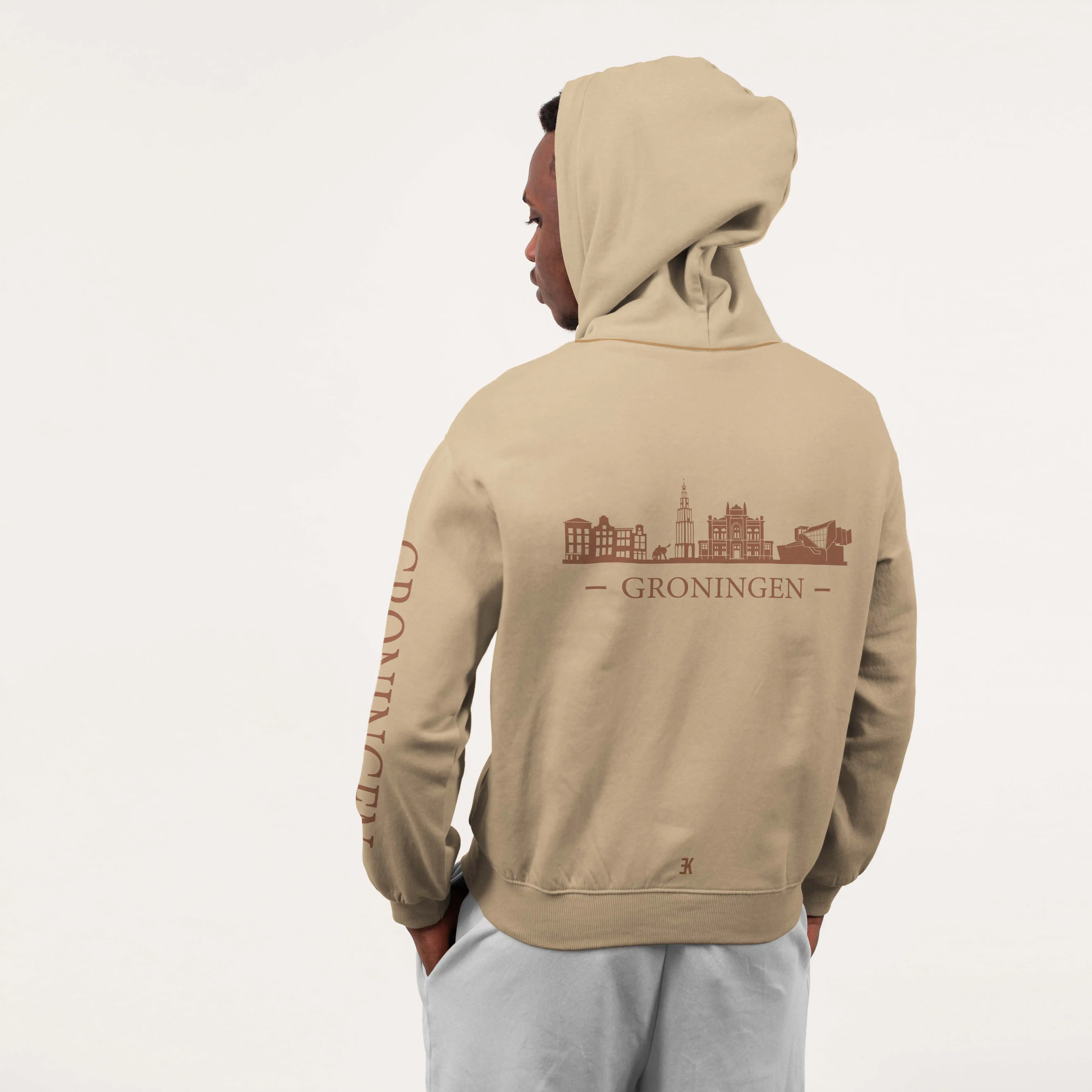 Groningen Skyline Hoodie - Groningen hoodie model beige skyline - Groningen Skyline Hoodie O13201