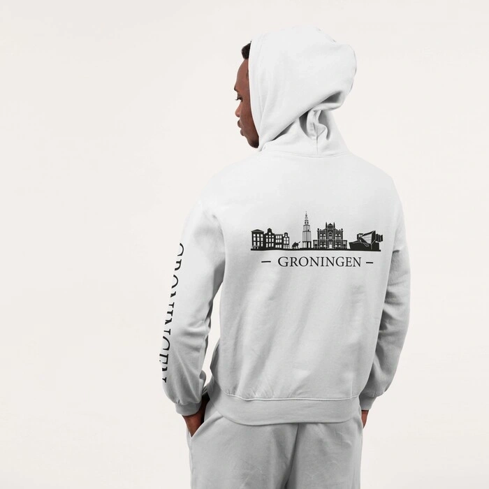 Groningen Skyline Hoodie - Groningen hoodie wit skyline zwart 4 - Groningen Skyline Hoodie O17711