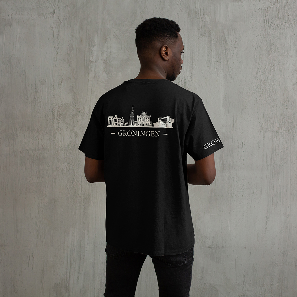 Groningen Skyline T-shirt - Groningen shirt zwart skyline wit 1 - Skyline Groningen O13777