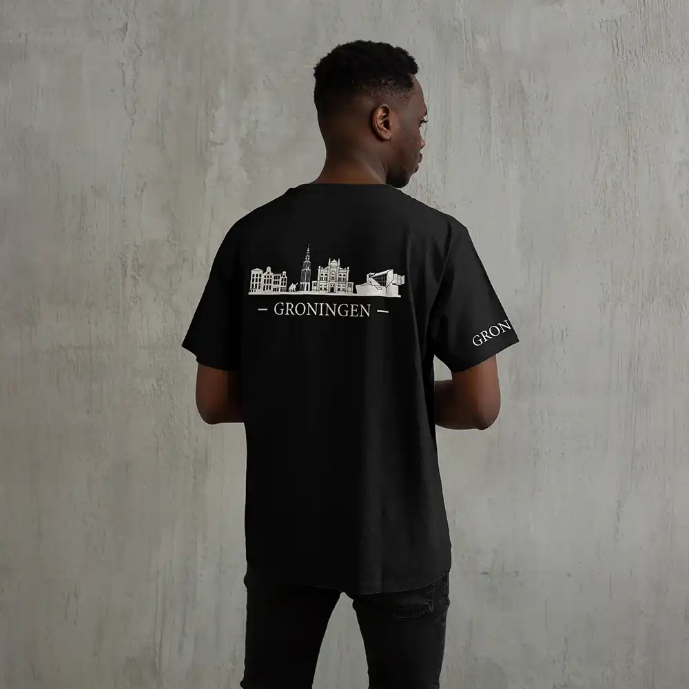 Groningen Skyline T-shirt - Groningen shirt zwart skyline wit 6 - Groningen Skyline T-shirt O17454