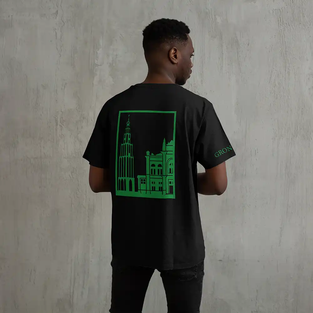 Groningen T-shirt - Groningen shirt zwart vlak groen 1 - Groningen Shirt O99441