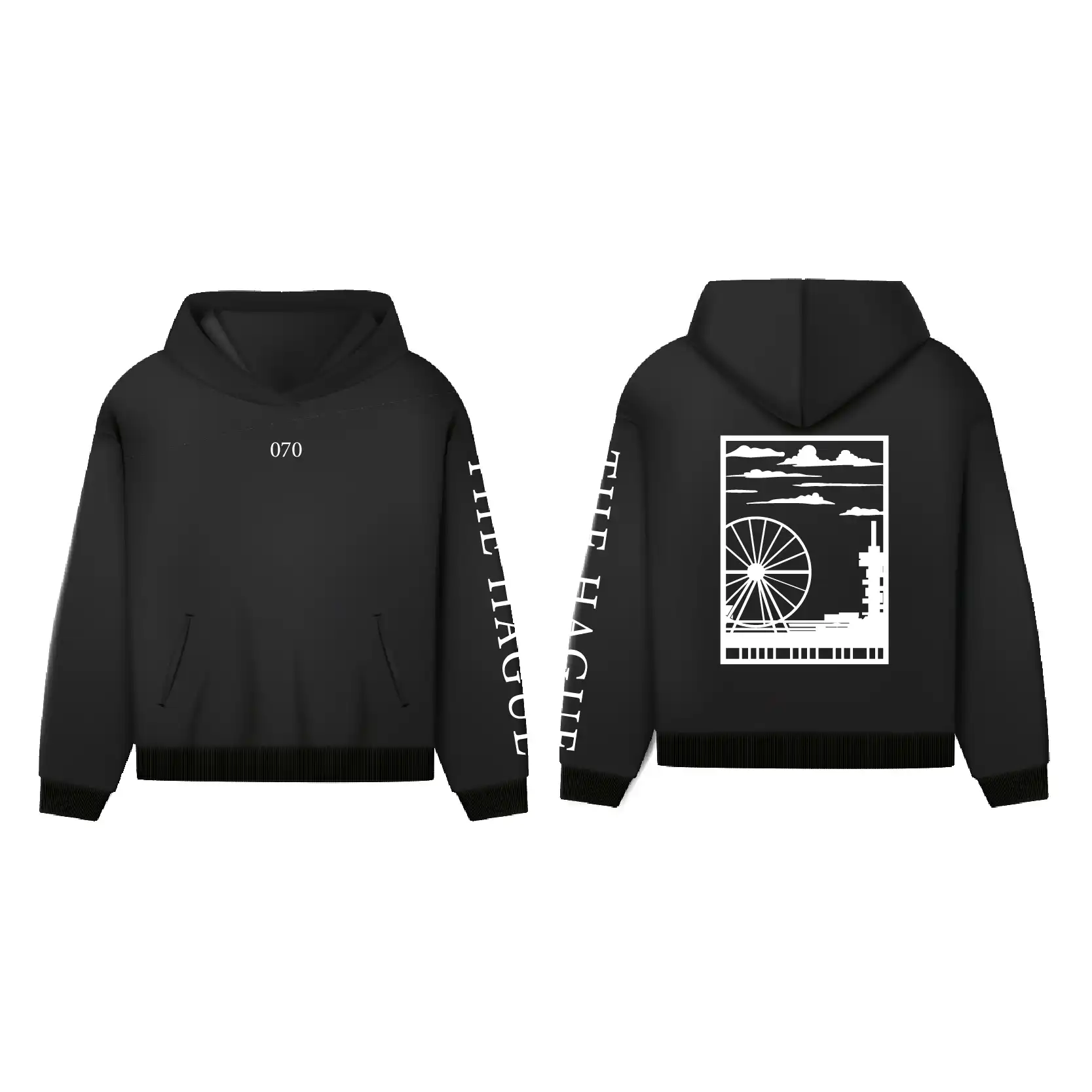 Den Haag Hoodie - Hoodie zwart denhaag vlak opdruk wit 1 - EK8204