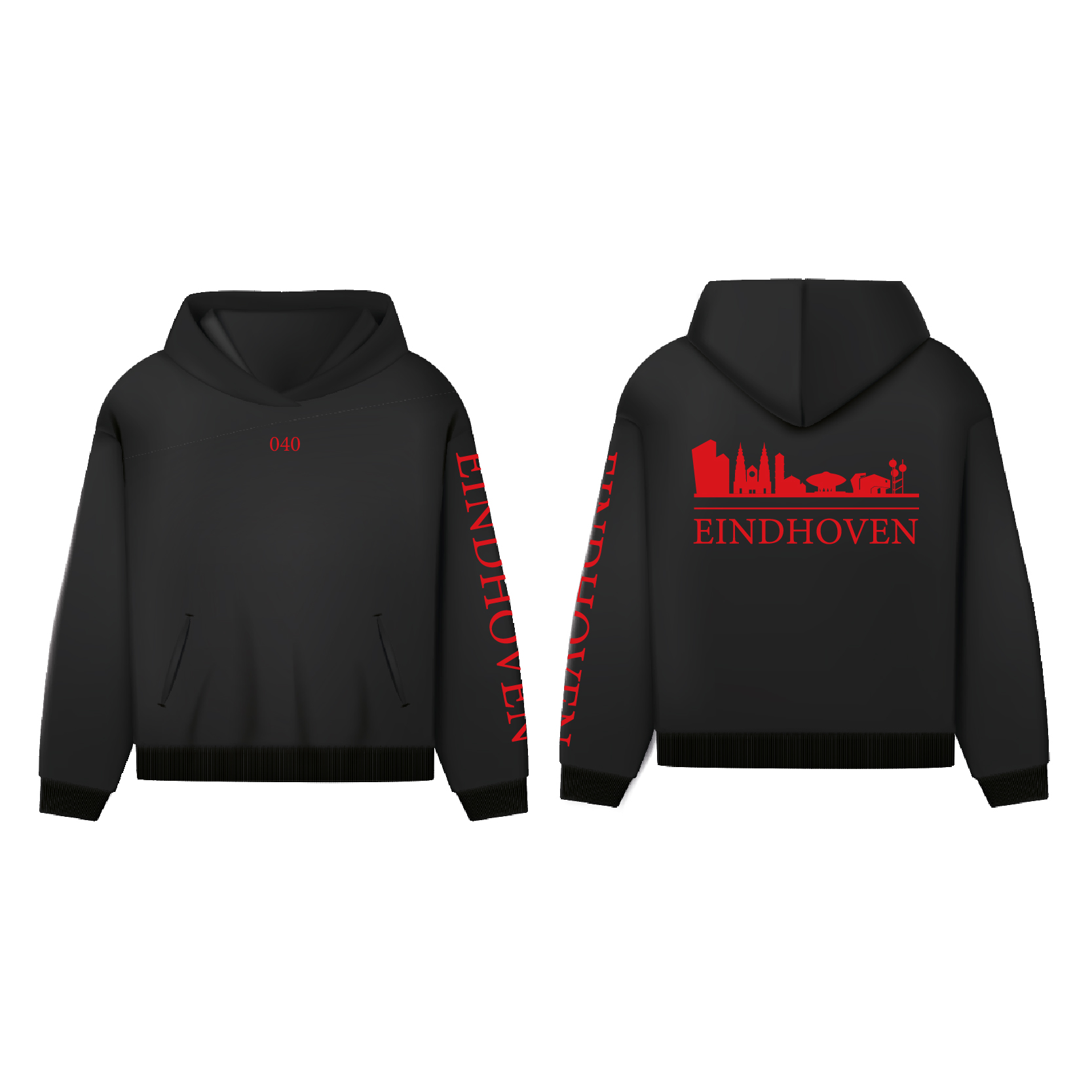 Skyline Eindhoven Hoodie - Hoodie zwart eindhoven opdruk rood skyline - Skyline Eindhoven Hoodie