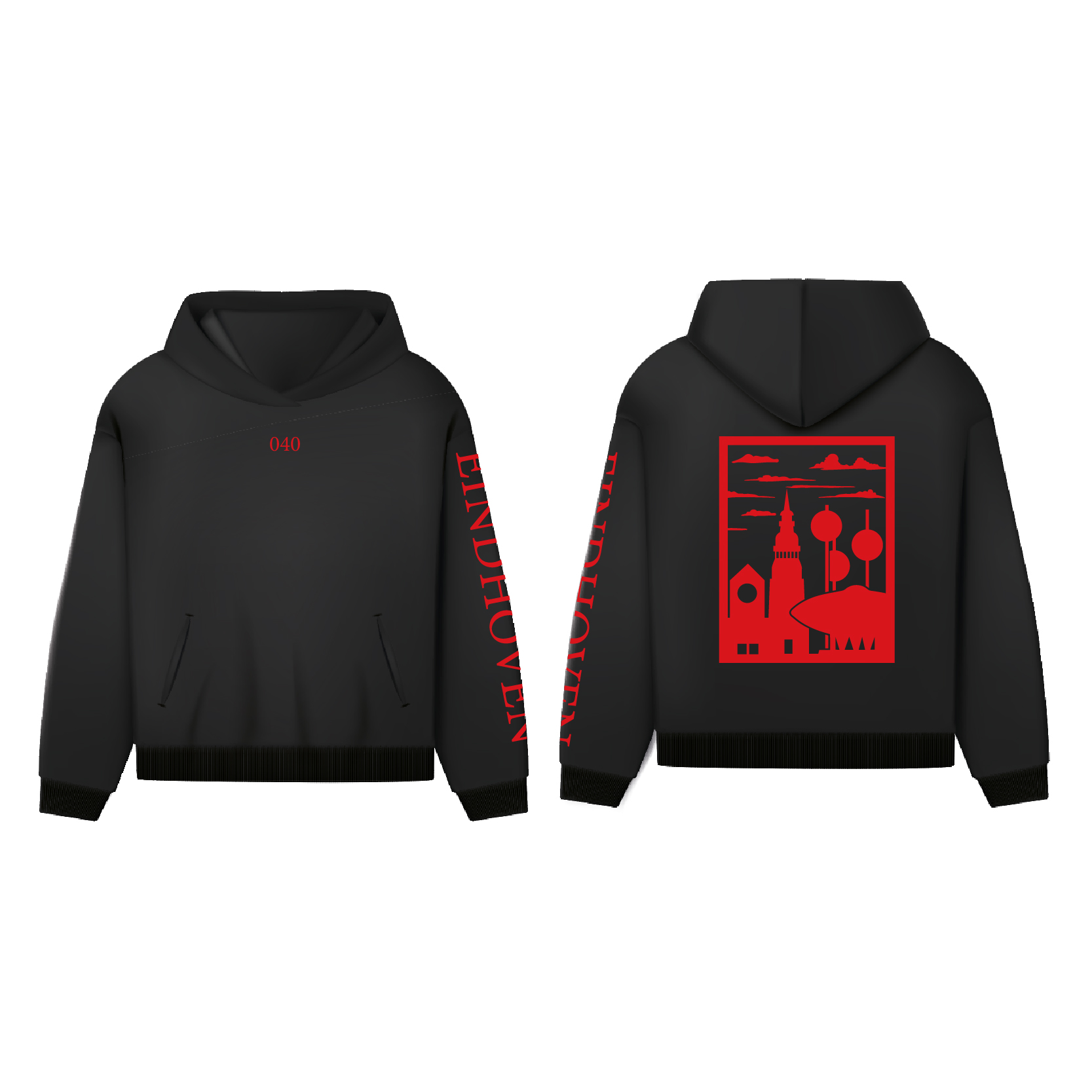 Eindhoven Hoodie - Hoodie zwart eindhoven opdruk rood vlak - EK8219