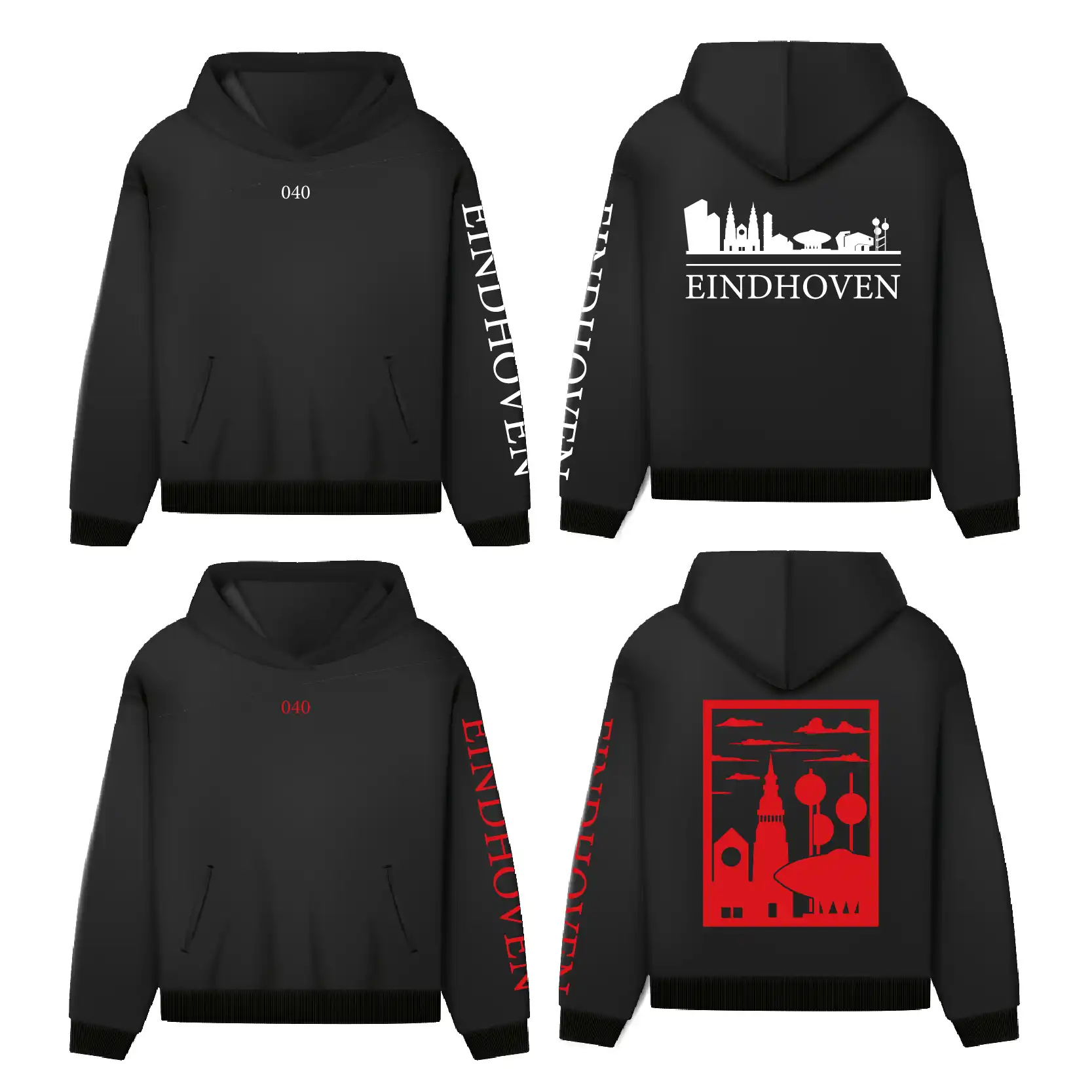 Eindhoven Hoodie - Hoodie zwart eindhoven opdruk wit rood - EK8216