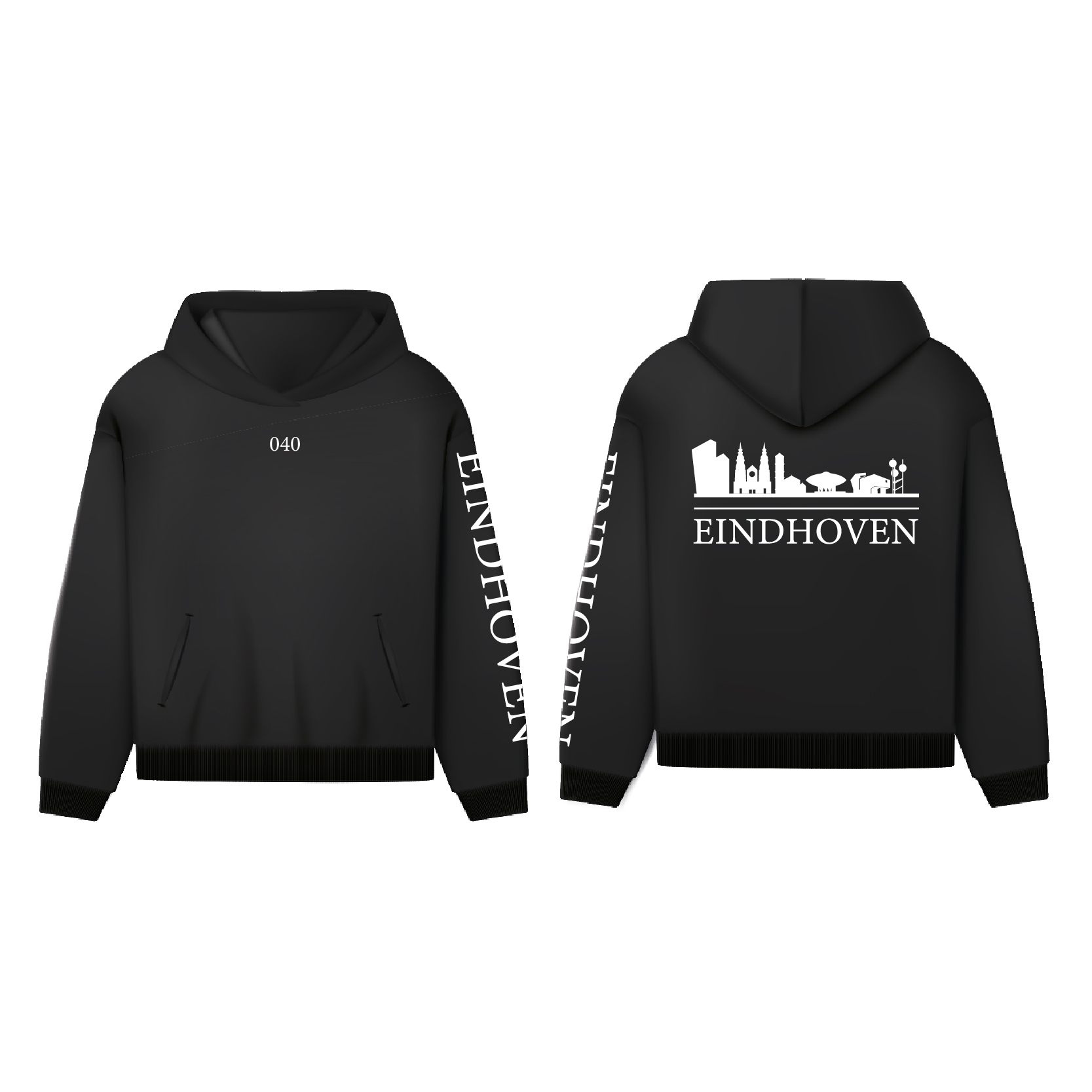 Skyline Eindhoven Hoodie - Hoodie zwart eindhoven opdruk wit skyline 1 - Skyline Eindhoven Hoodie