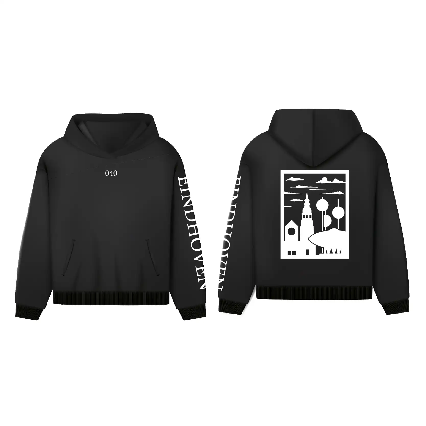 Eindhoven Hoodie - Hoodie zwart eindhoven opdruk wit vlak 3 - EK8216