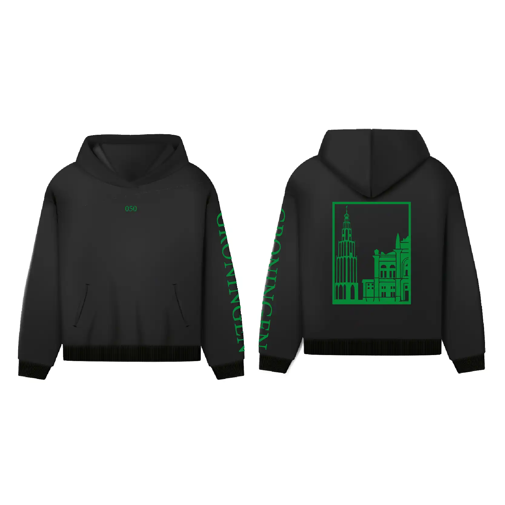 Groningen Stad Hoodie - Hoodie zwart groningen opdruk groen vlak 2 - Groningen Stad Hoodie O18024