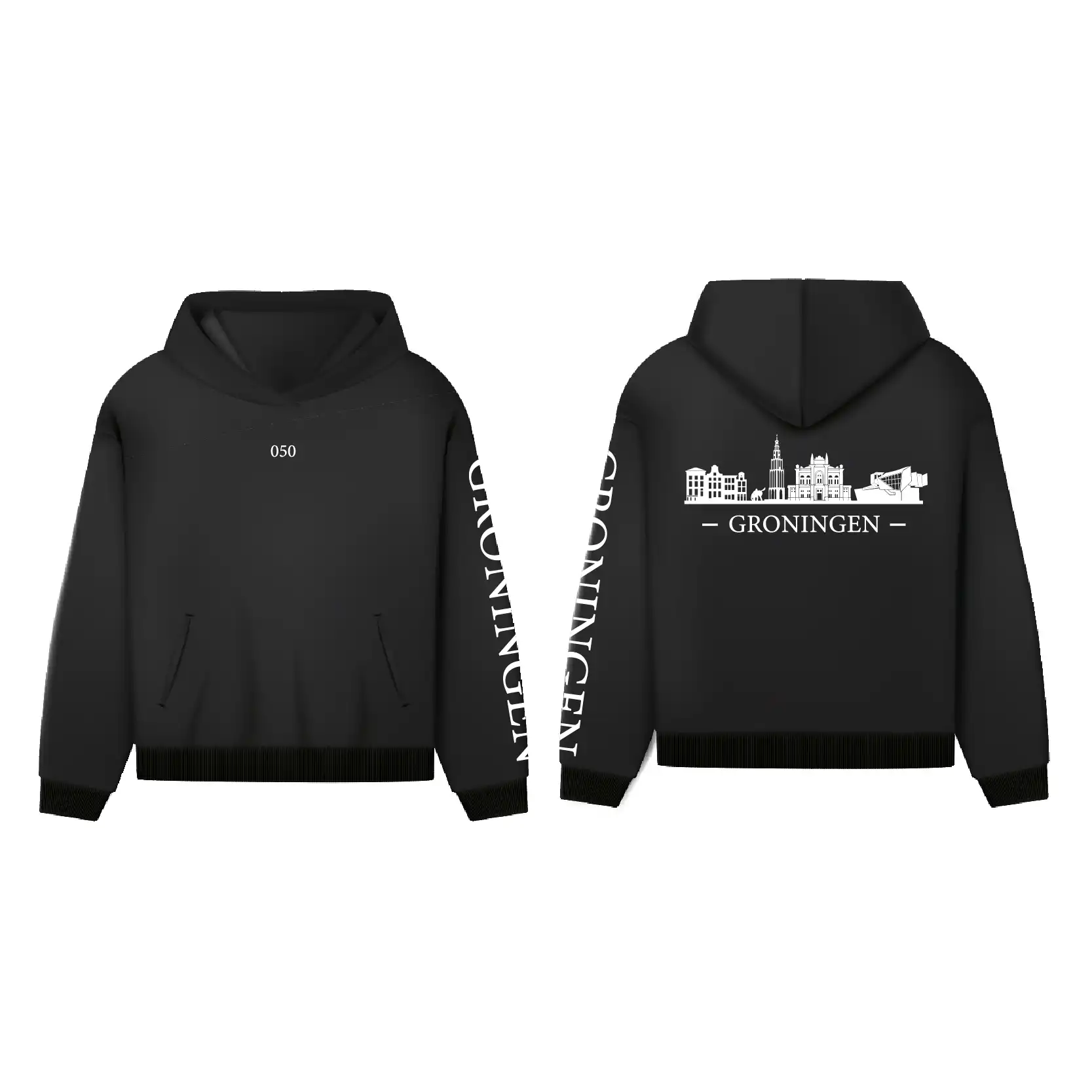Groningen Skyline Hoodie - Hoodie zwart groningen opdruk wit skyline 5 - Groningen Skyline Hoodie O17544