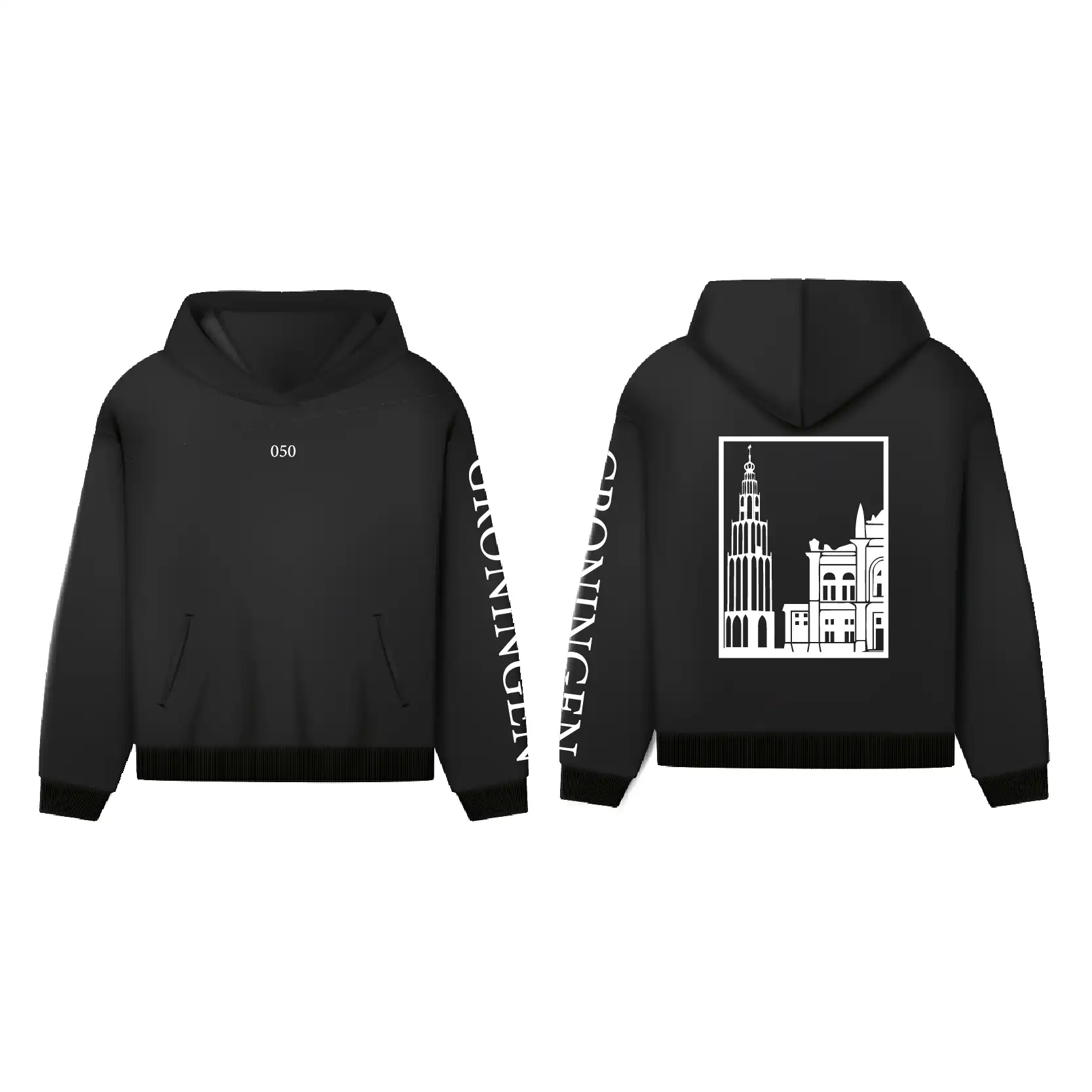Groningen Hoodie - Hoodie zwart groningen opdruk wit vlak 4 - Groningen Hoodie O429288
