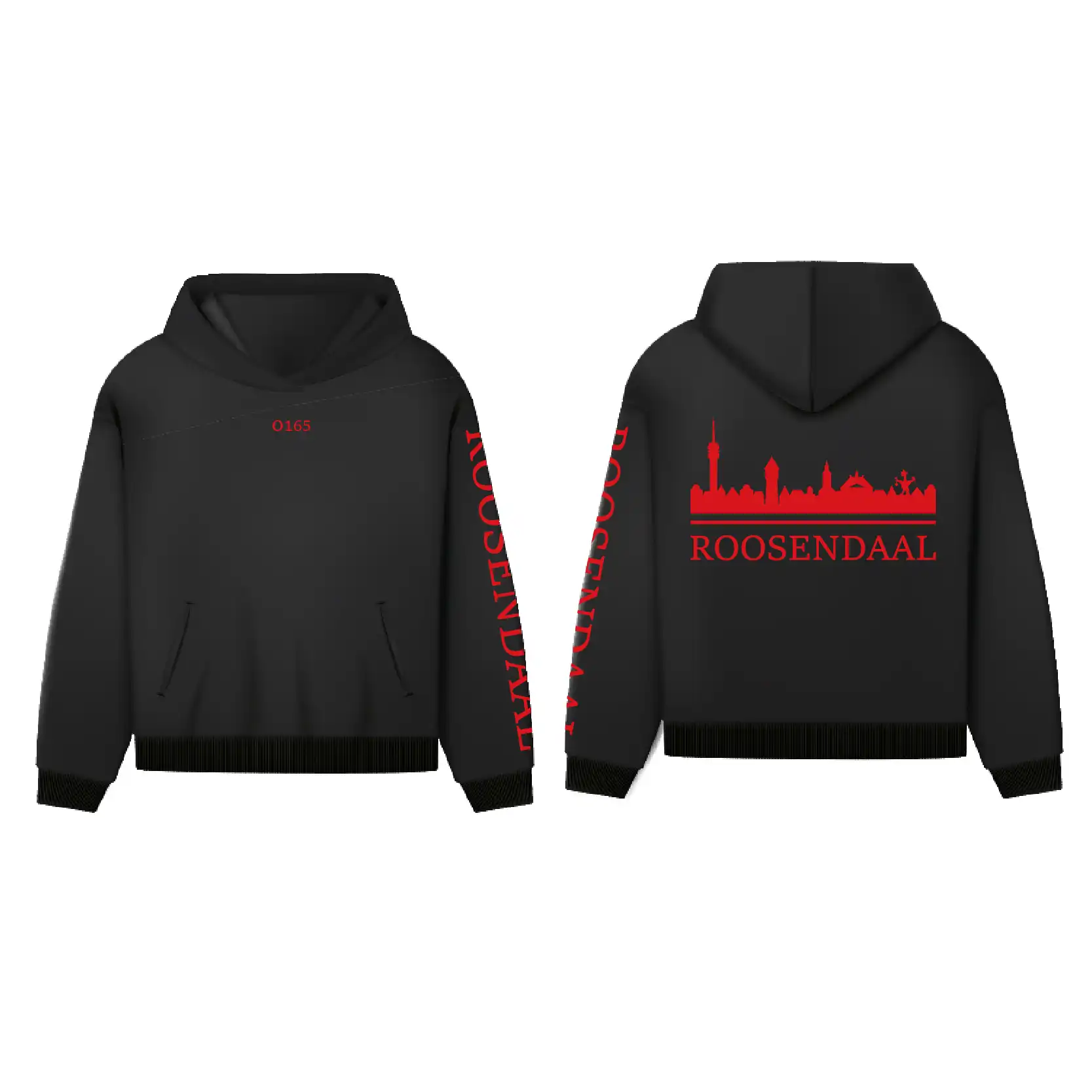 Skyline Roosendaal Hoodie - Hoodie zwart roosendaal opdruk rood skyline 1 - Skyline Roosendaal Hoodie  (14772)
