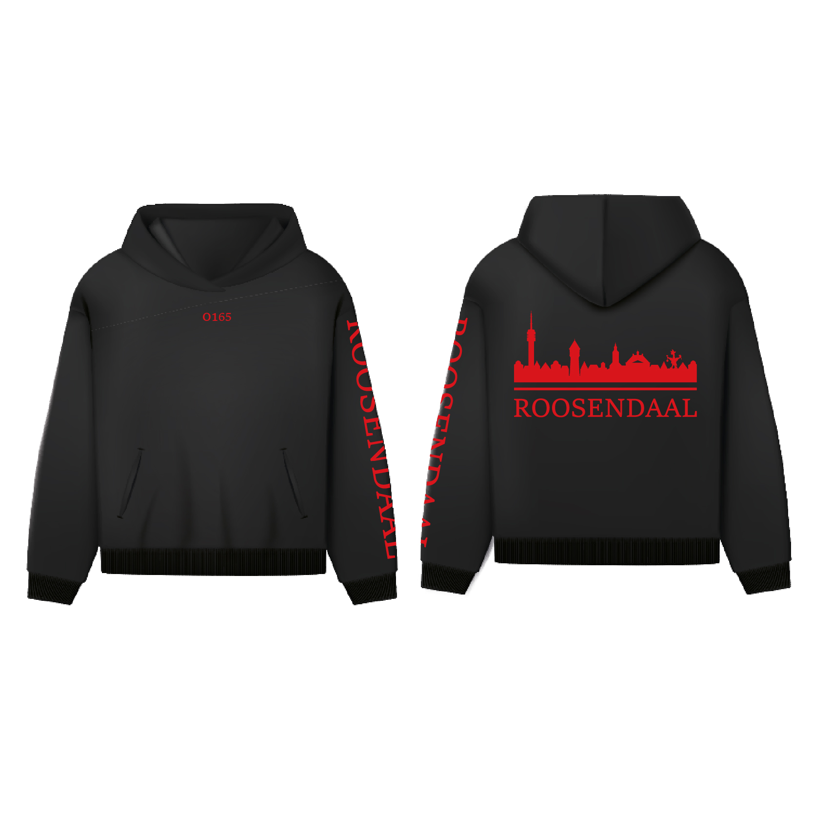 Skyline Roosendaal Hoodie - Hoodie zwart roosendaal opdruk rood skyline 3 - Skyline Roosendaal Hoodie  (15195)