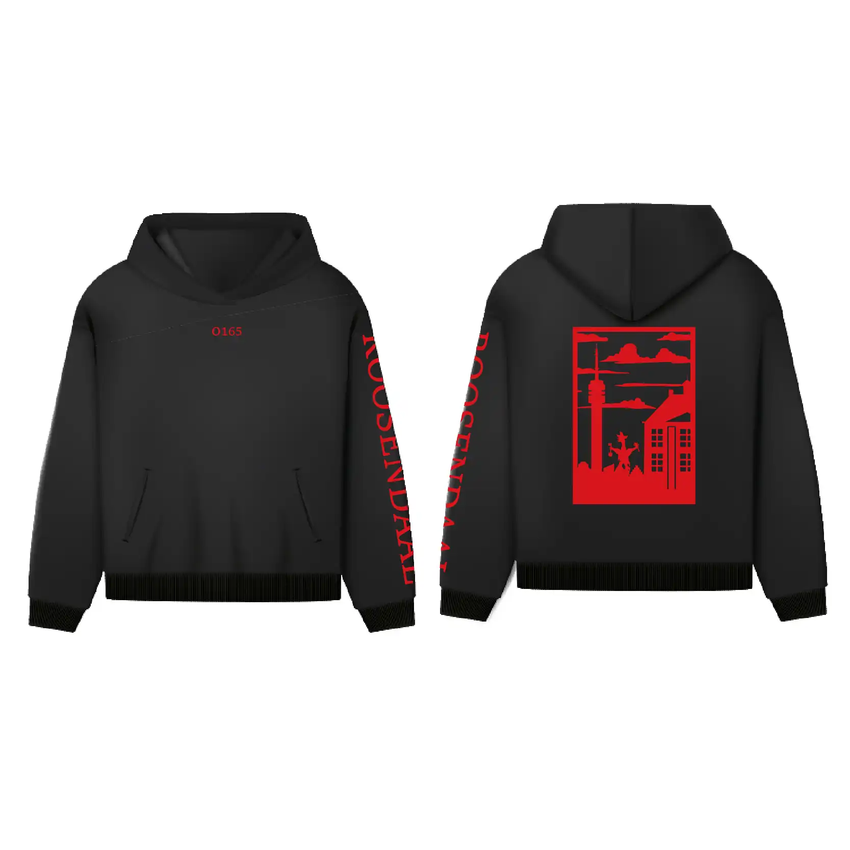 Roosendaal Hoodie Zwart - Hoodie zwart roosendaal opdruk rood vak - Roosendaal Hoodie  