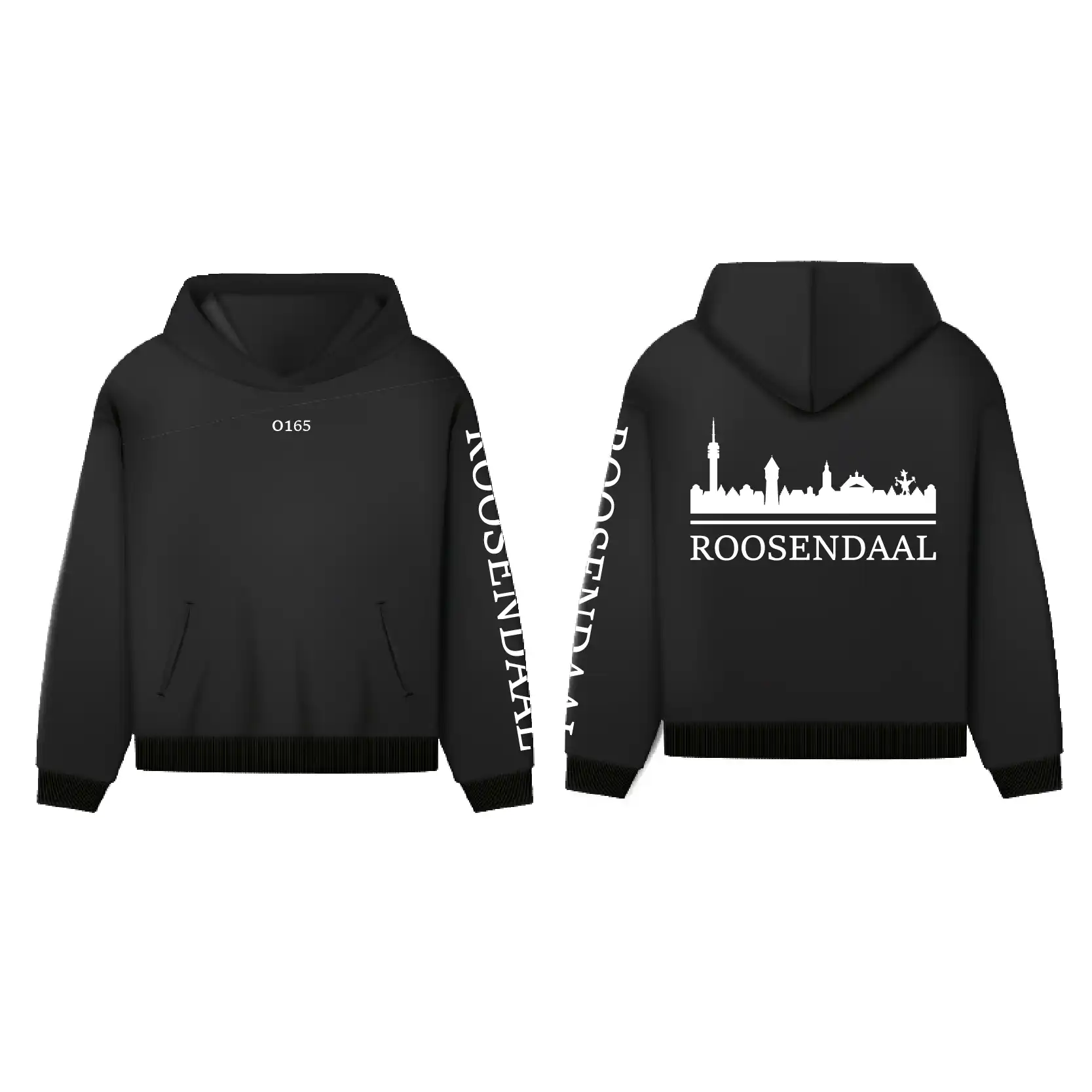 Skyline Roosendaal Hoodie - Hoodie zwart roosendaal opdruk wit skyline 3 - Skyline Roosendaal Hoodie  (14772)