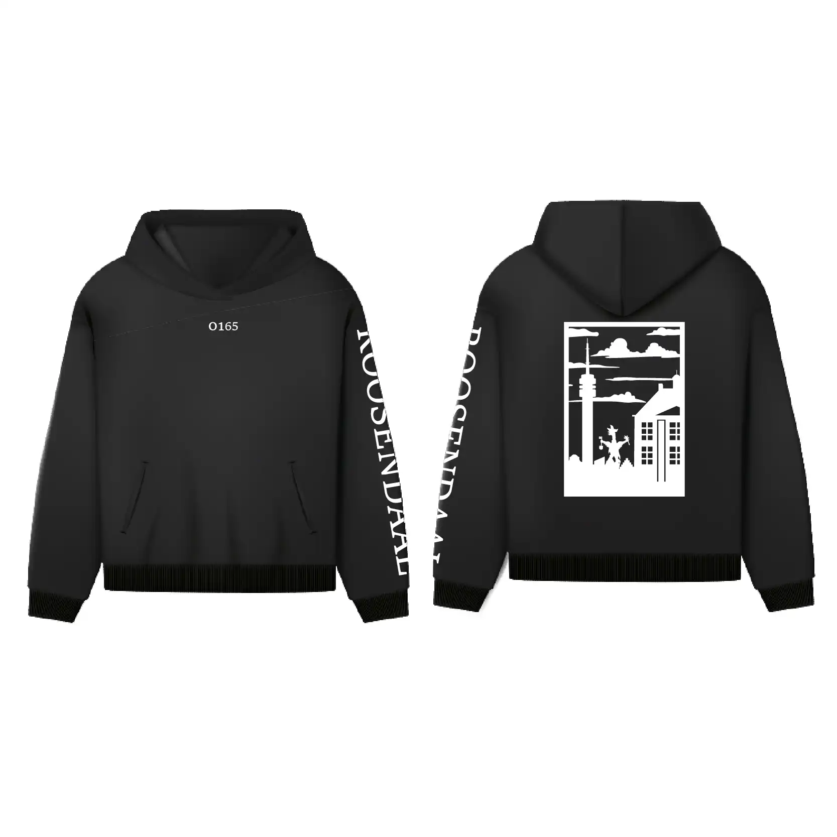 Roosendaal Hoodie Zwart - Hoodie zwart roosendaal opdruk wit vak 4 - Roosendaal Hoodie   (14673)