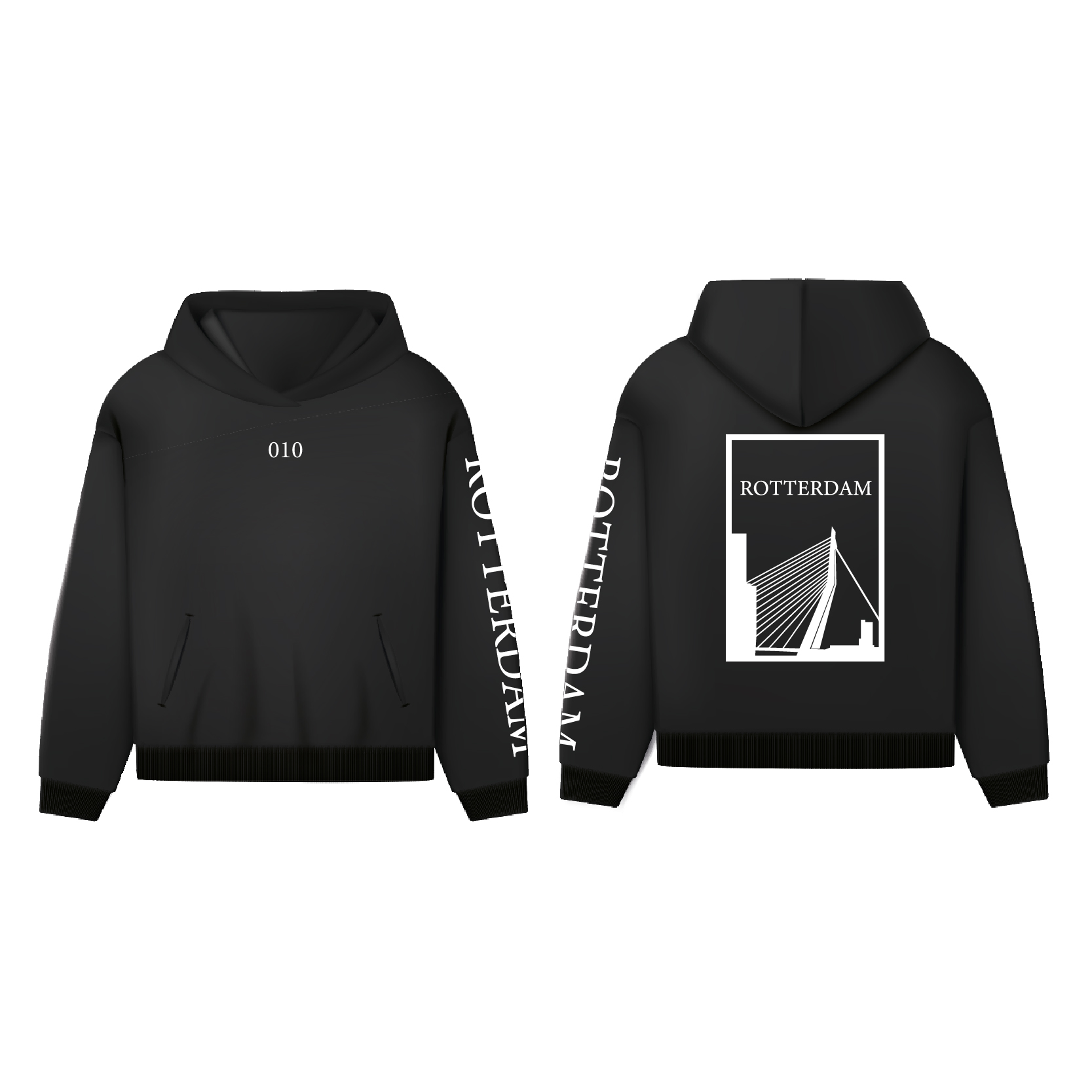 Rotterdam Hoodie - Hoodie zwart rotterdam opdruk wit vlak 4 - Rotterdam Hoodie (21407)