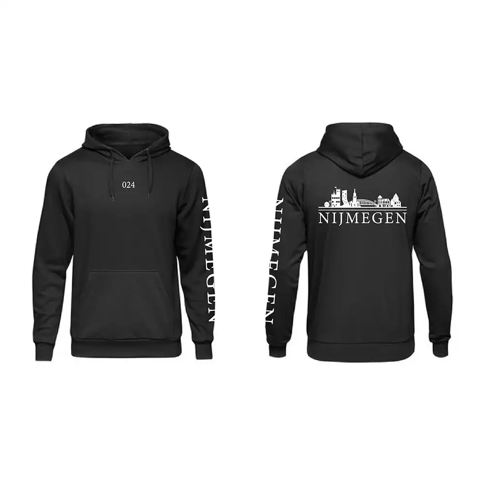 Skyline Nijmegen Hoodie - Nijmegen hoodie zwart skyline wit 1 - Skyline Nijmegen Hoodie  (zwart met rood)