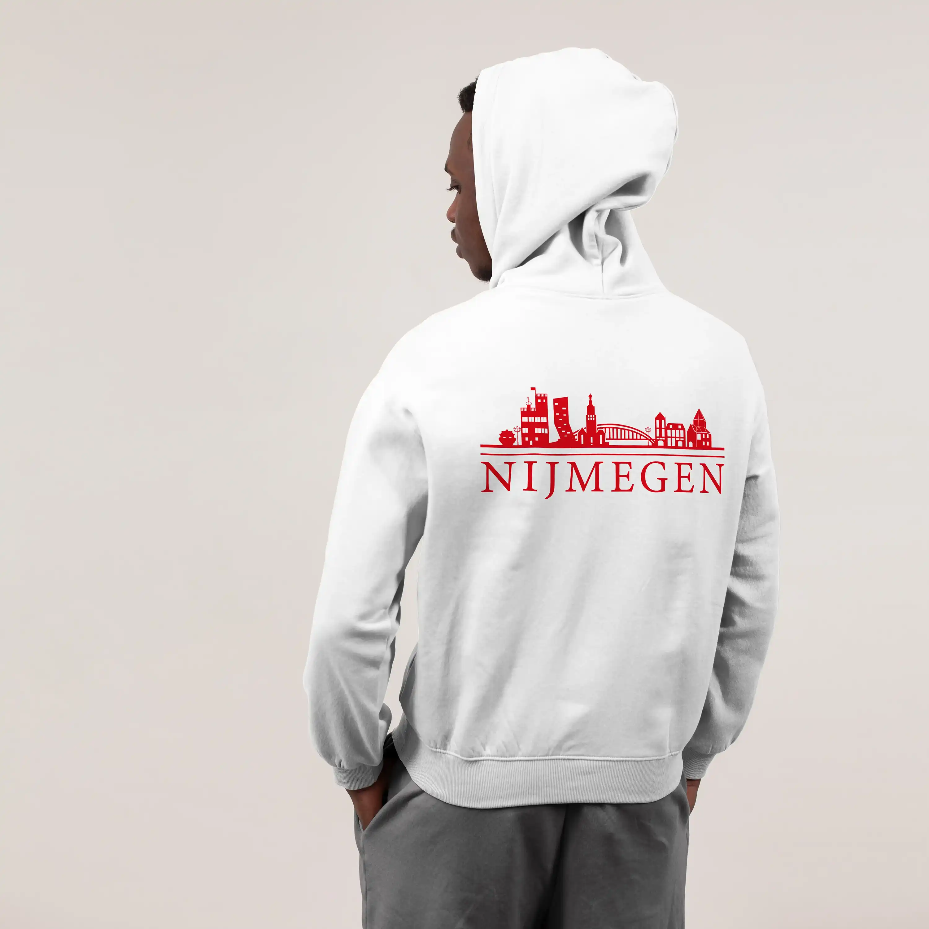 Skyline Nijmegen Hoodie - Nijmegen model hoodie wit skyline rood 1 - Skyline Nijmegen Hoodie  (zwart met rood)