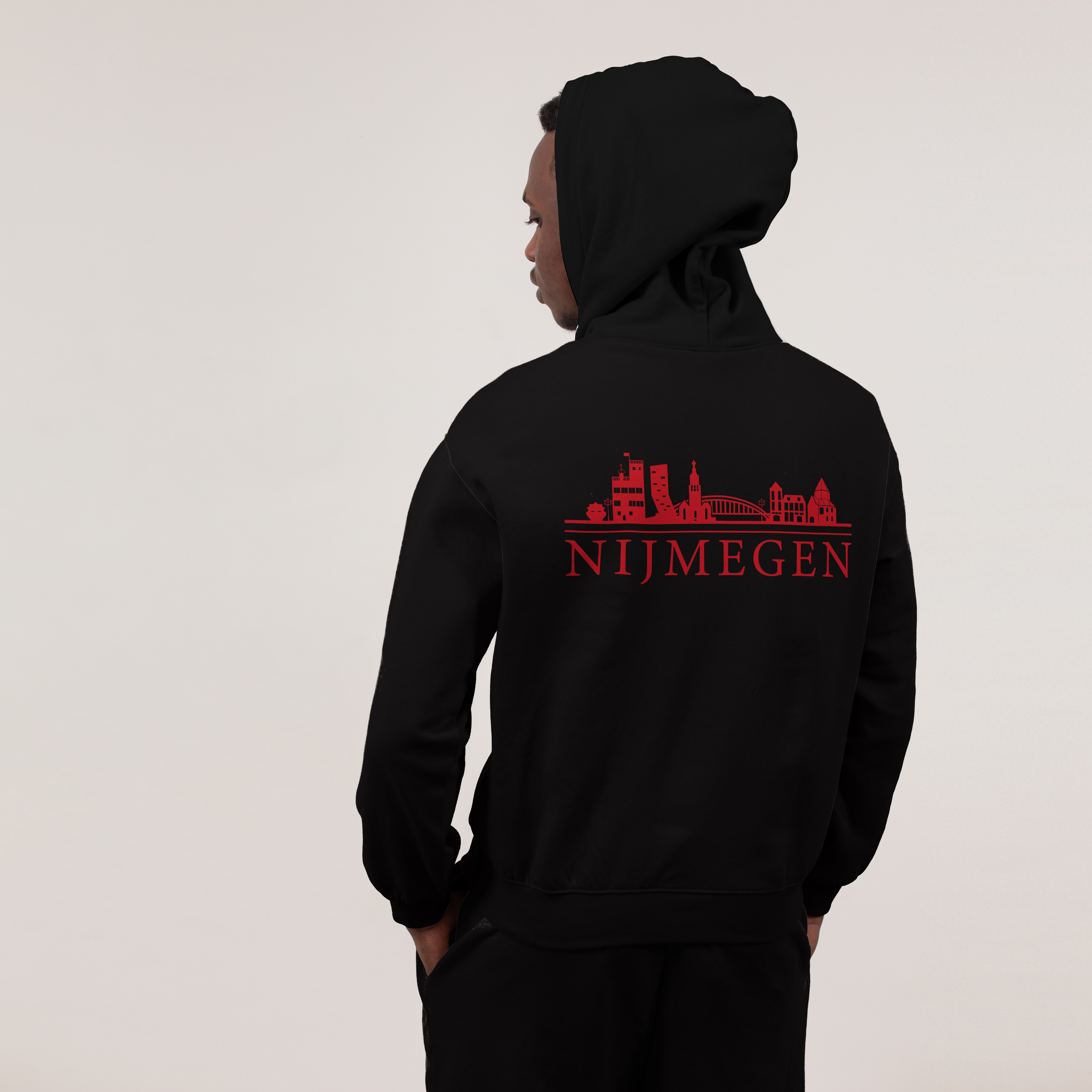 Skyline Nijmegen Hoodie - Nijmegen model hoodie zwart skyline rood - Skyline Nijmegen Hoodie 