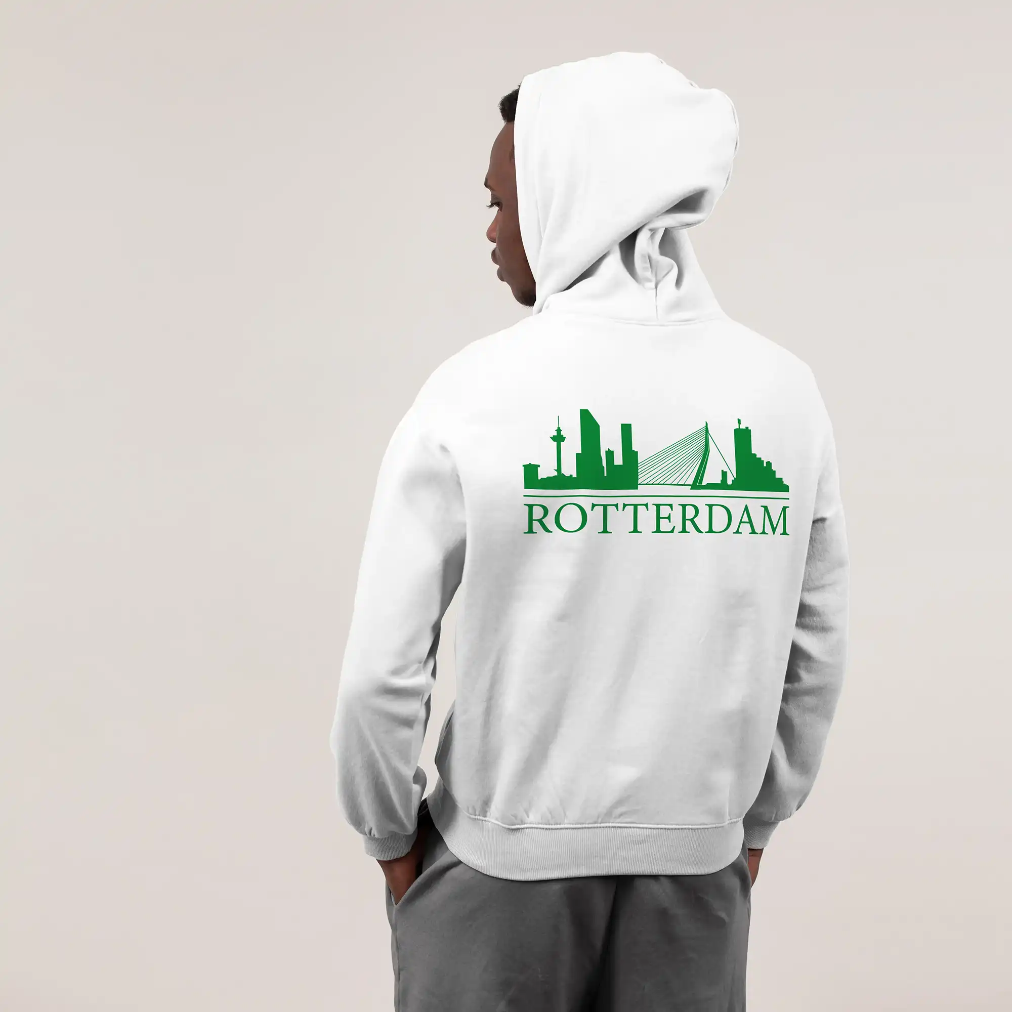 Skyline Rotterdam Hoodie - Rttrdm model hoodie skyline wit groen 5 - Skyline Rotterdam Hoodie  (21551)